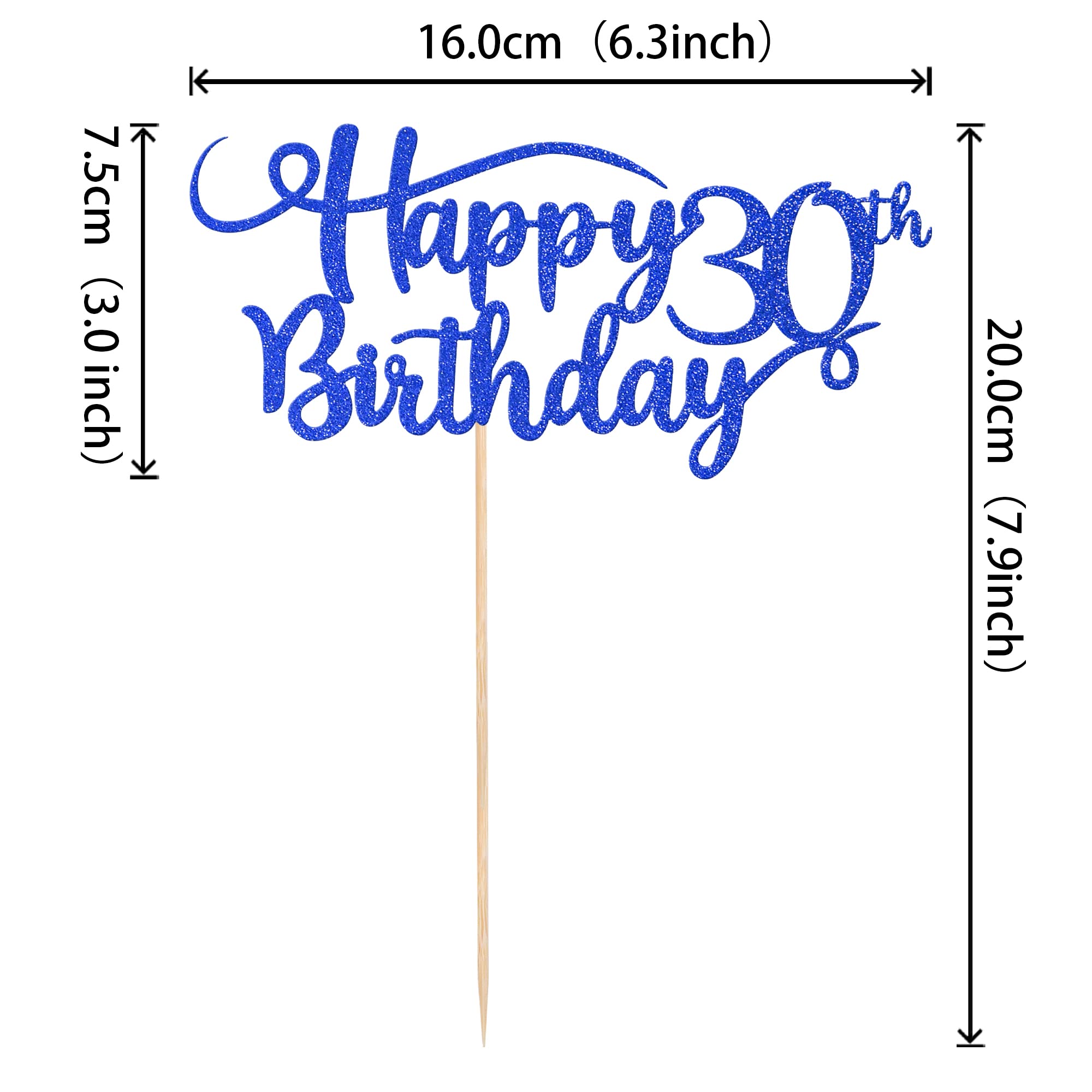 Rsstarxi 1 Pack Happy 30th Birthday Cake Topper Glitter Number 30 Thirty Years Old Birthday Cake Pick Decoration For 30th Birthday Celebrating Anniversary Party Supplies Deep Blue