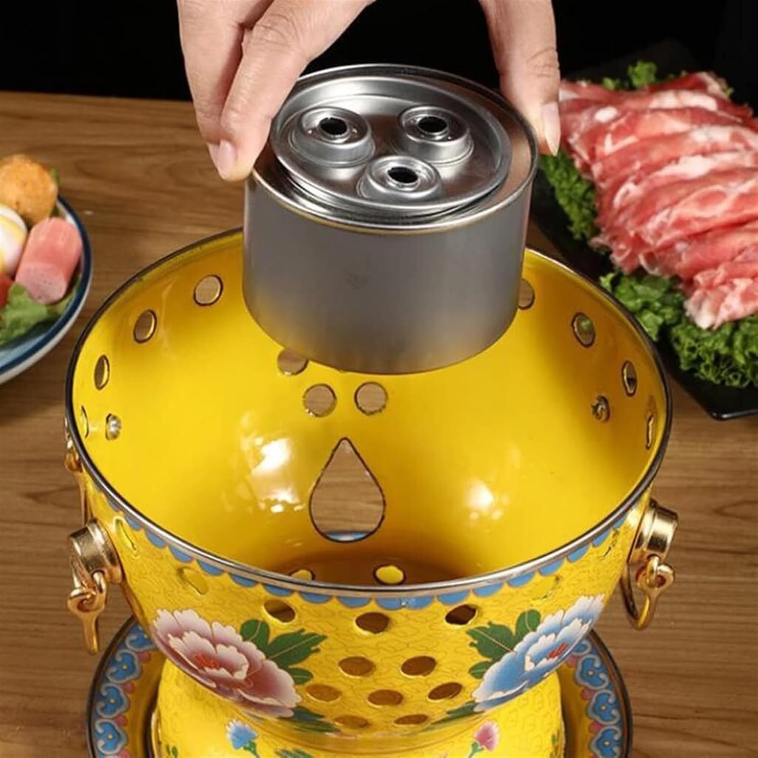 Copper hot Pot， Single Person Small Copper Pot Hot Pot Chinese Traditional Hot Pot by Commercial Alcohol Chinese Hot Pot,Blue-19 * 24 * 18cm(Rosso)