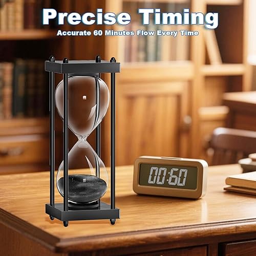 Miniatura 2 de 60 Minutes Sand Hourglasses reloj de arena de madera negra, reloj de arena de 1 hora, reloj de arena antiguo de 60 minutos, 1 hora de reloj de arena