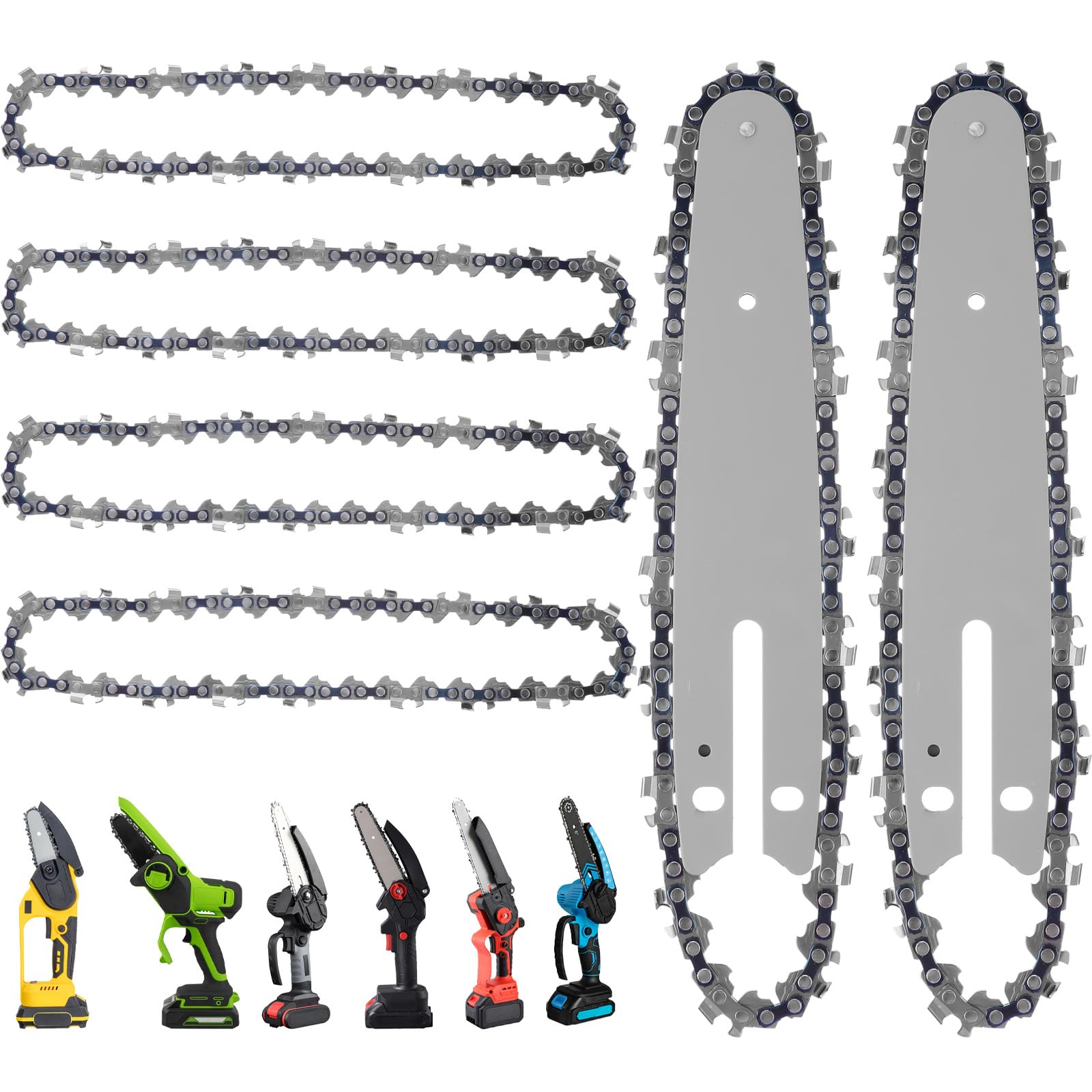 Photo 1 of [8 Pieces] 6pcs 6-Inch Mini Chainsaw Chains with 2pcs Replacement Saw Chain Bars – High-Carbon Steel Blades for Fast Cutting, Durable & Easy to Install for Cordless Electric Chainsaws