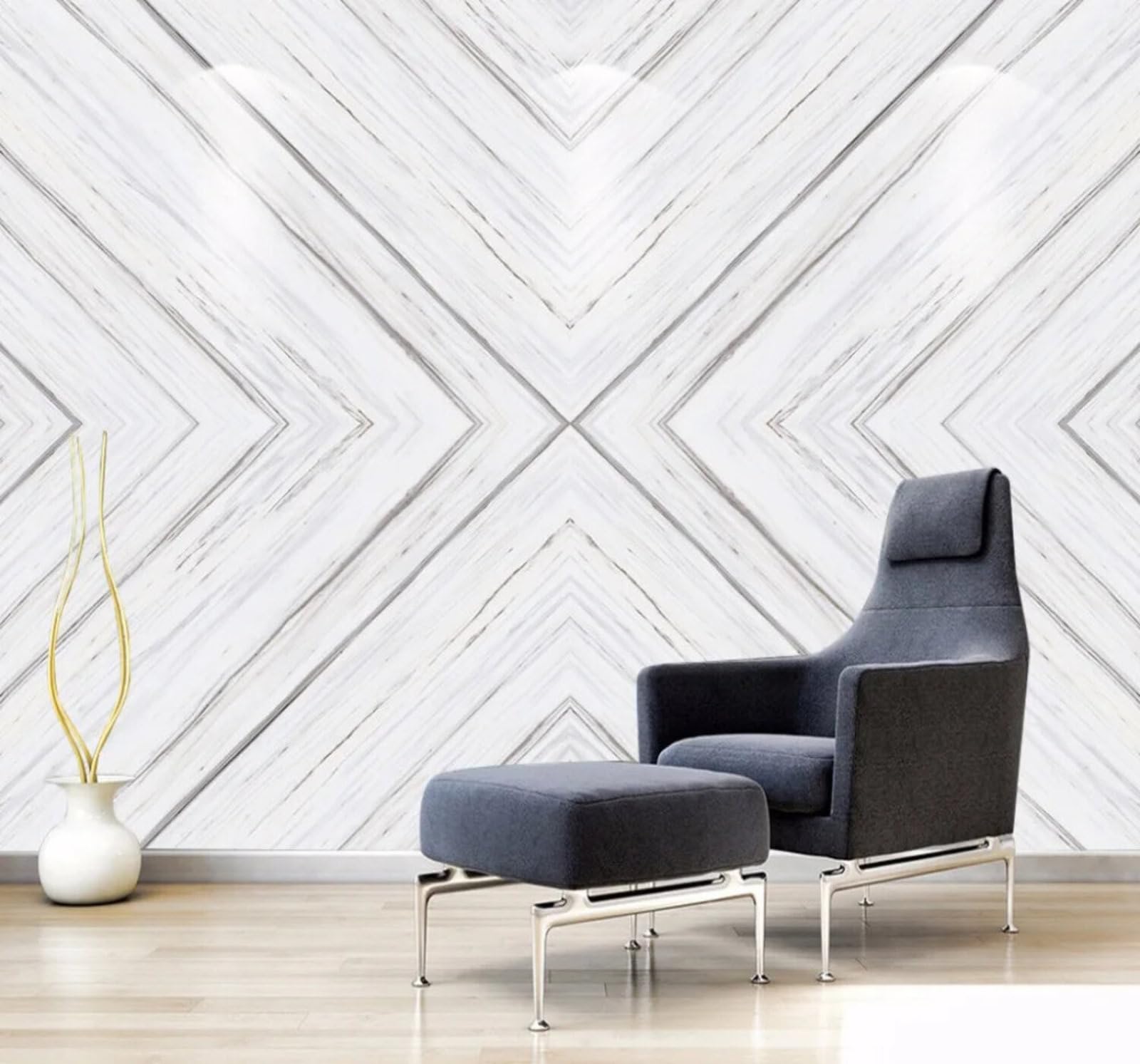 Wallpaper-3D-Xlm 300Cm×210Cm(B×H) Luxury White Lines Texture Marble Effect 3D Wallpaper Easy Install Feature Office Living Room Sofa Bedroom Tv Background Wall Decoration-300Cm×210Cm