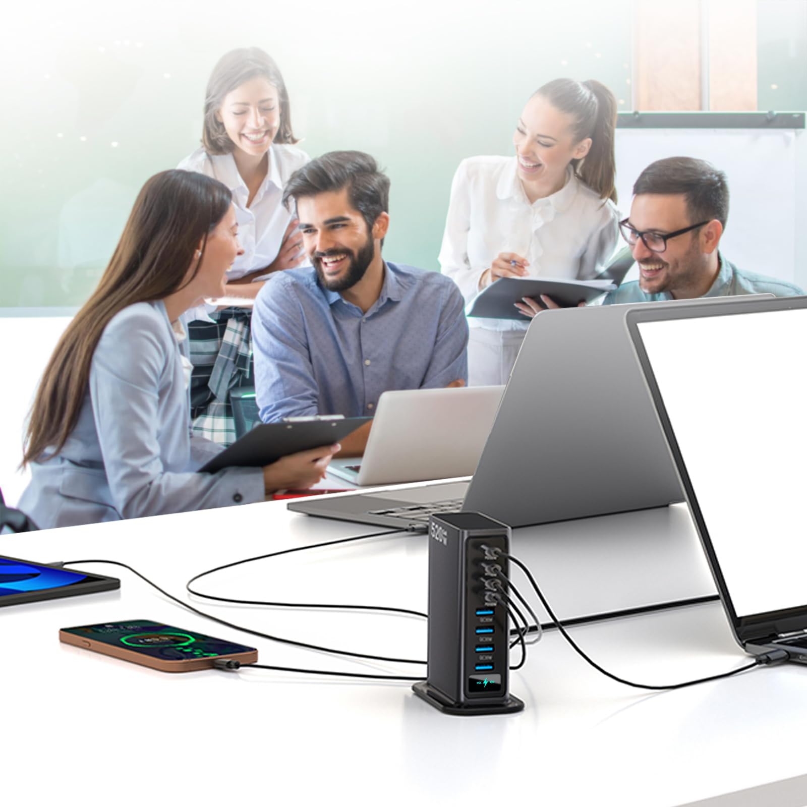 Blok ładowarki USB C 520 W | 8 portów GaN szybka stacja ładująca koncentrator | PD 100 W typ C i USB A ładowarka do laptopa | do MacBooka Air/Pro, iPhone'a, iPada, konsol do gier | podróż do użytku