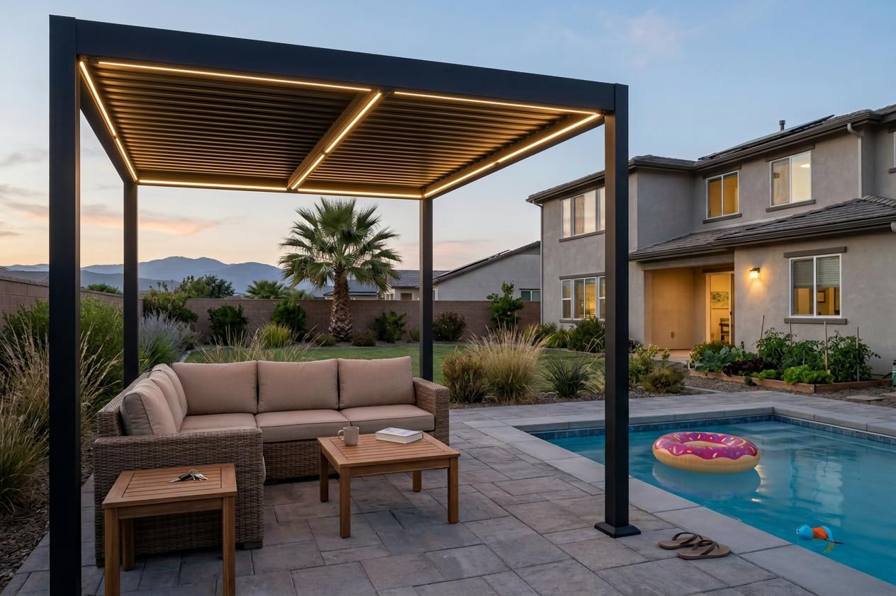 PURPLE LEAF Outdoor Louvered Pergola 10' x 12' Aluminum with LED Bronze