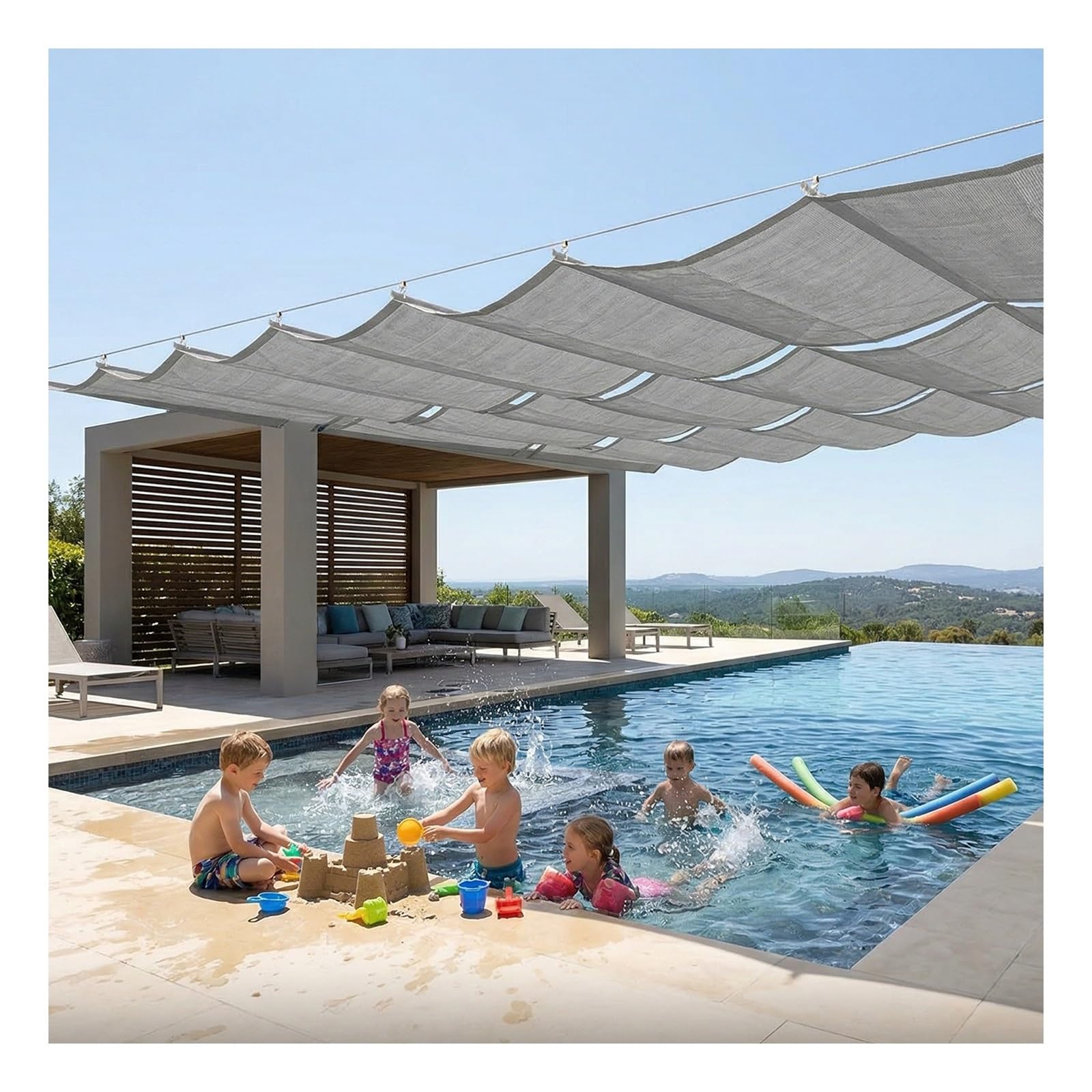 Pare-soleil rétractable en U toile HDPE 2x18m pour toit de jardin
