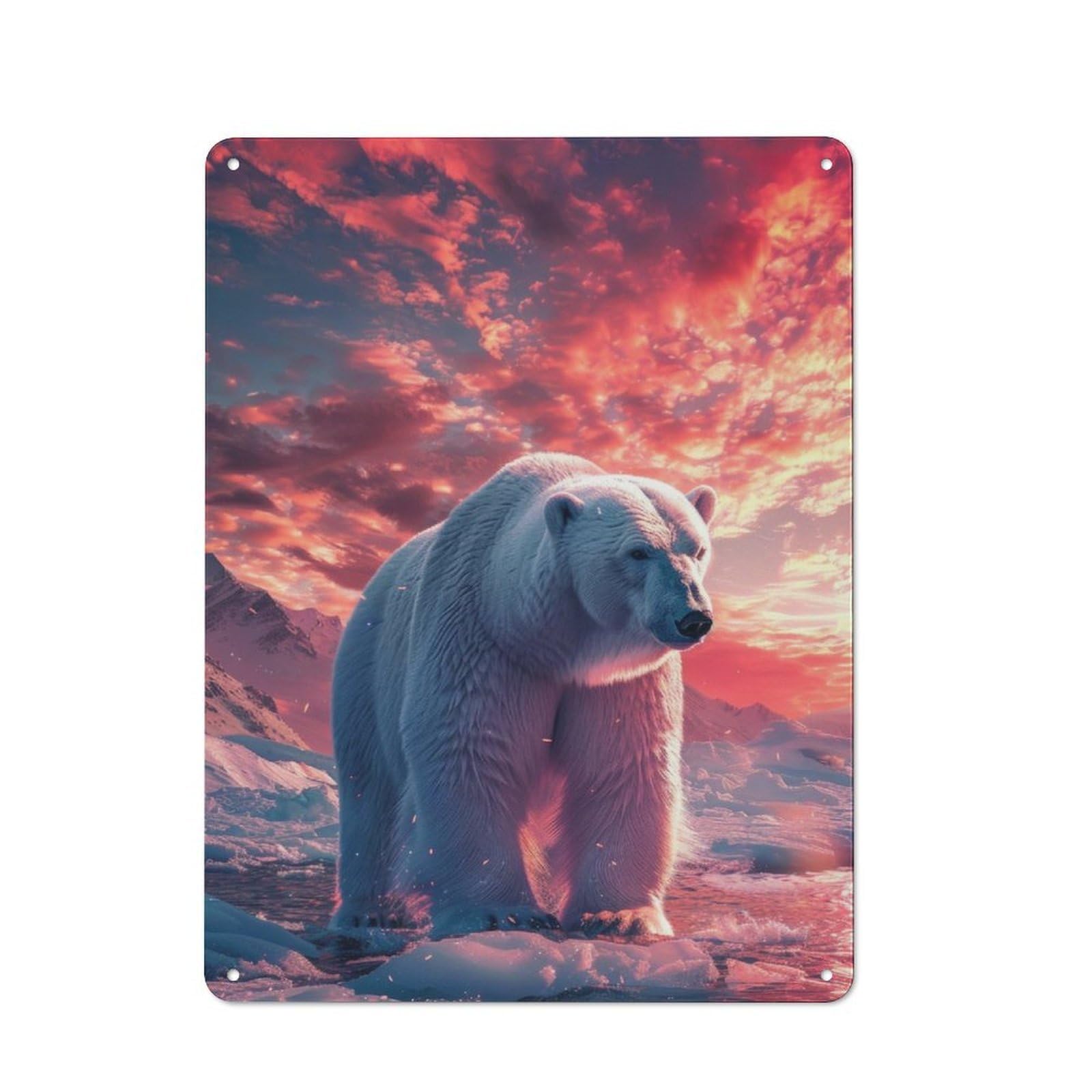 Junmoney Polar Bear Arctic Sunset Workshop Style Tin Sign 40X30cm, Garage Wall Decor For Tool Room, Garage, Studio Or Home Bar
