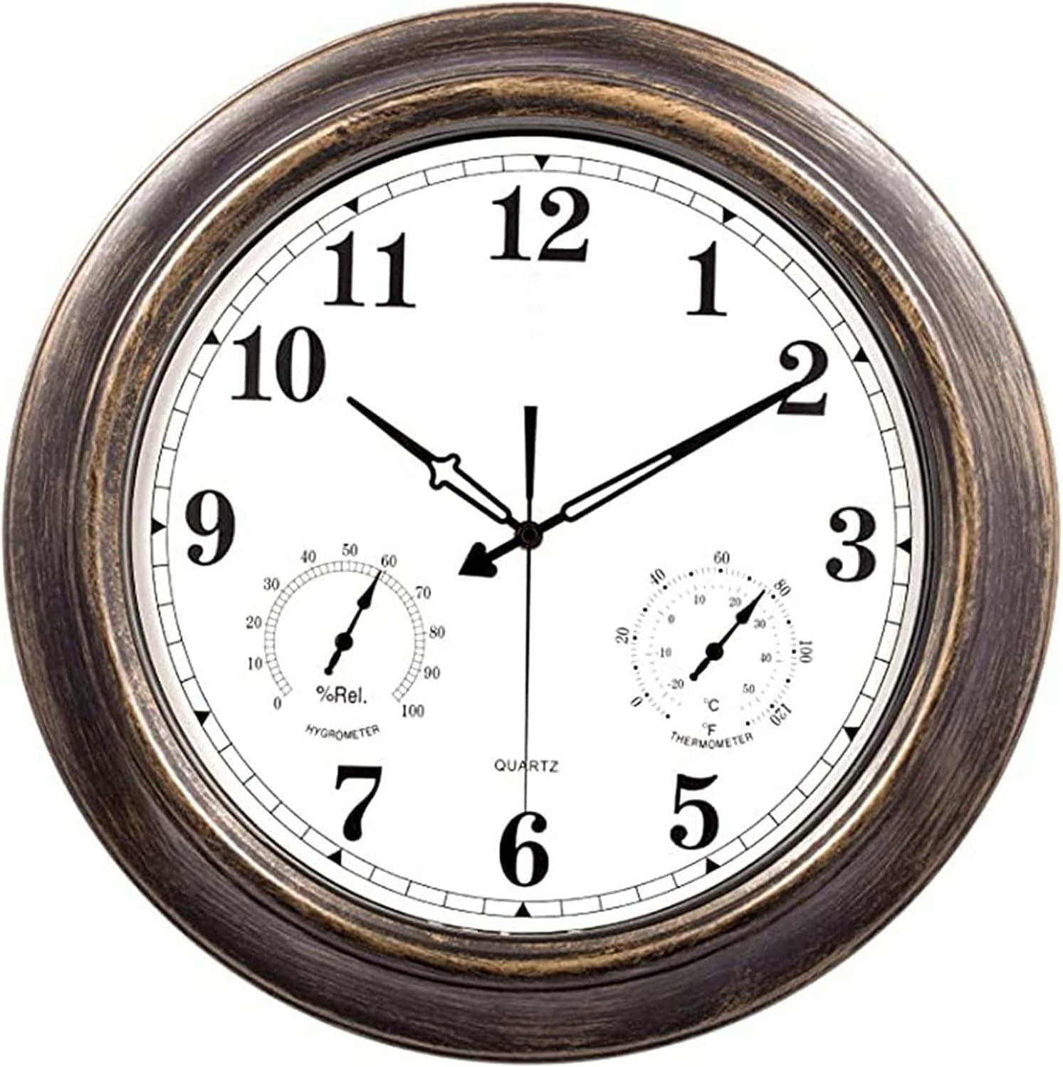 WCH 18inch with Temperature and Humidity Large Outdoor Clock Vintage Silent Quartz Battery Operated Decor Clock (Color:Default)