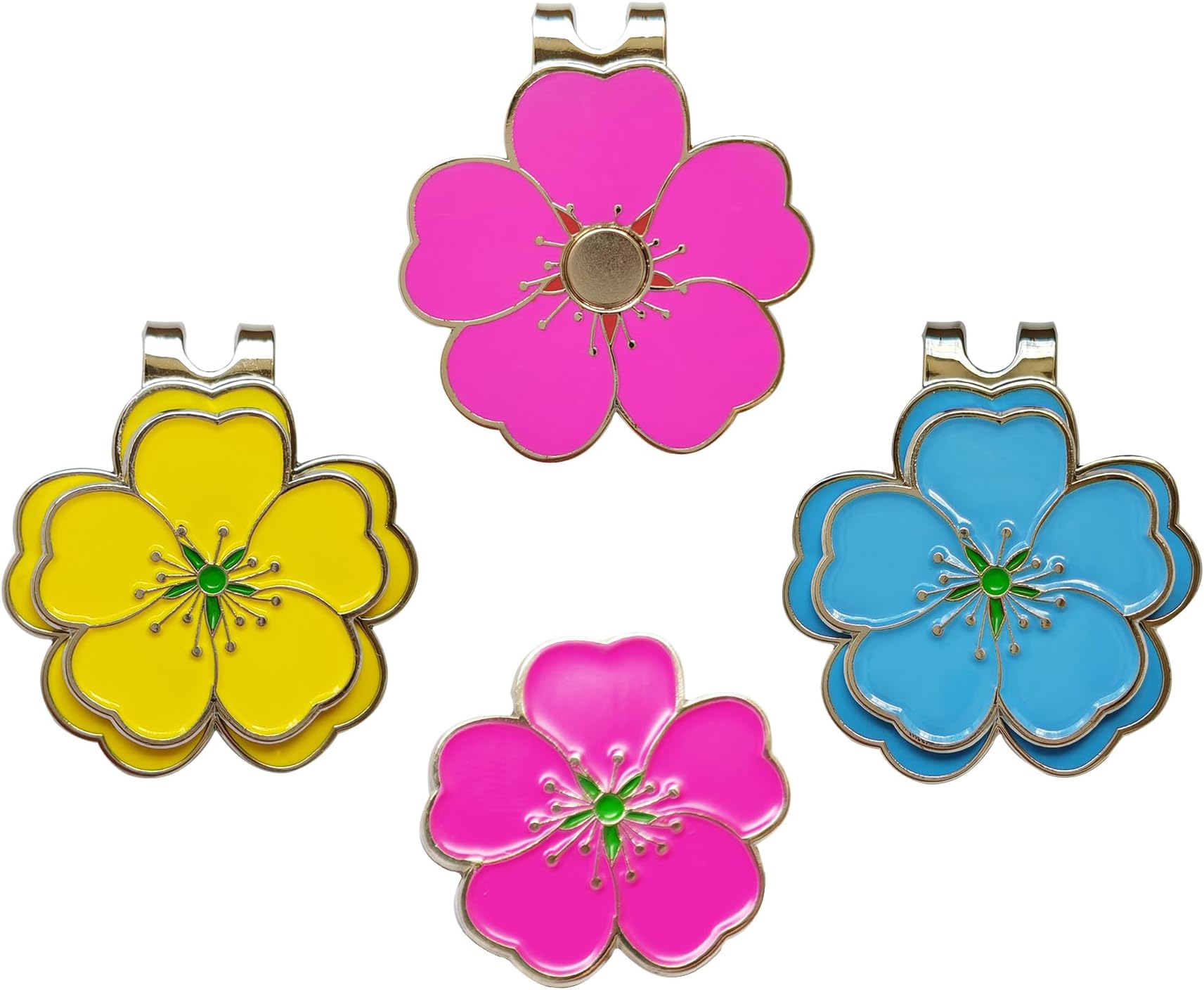 Eshan Golf Ball Marker and Magnetic Golf Hat Clip Set Flower Clover Shape Clips Markers Golf Bag Accessories Court Gift for Men Women Golfer