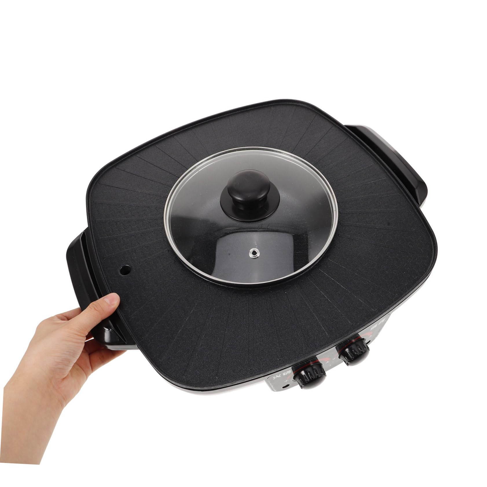 Pot Chaud Électrique Multifonction Noir en Fer avec Contrôle Double, Chauffage Rapide et Uniforme, sans Fumée, pour Barbecue et Fondue en Famille