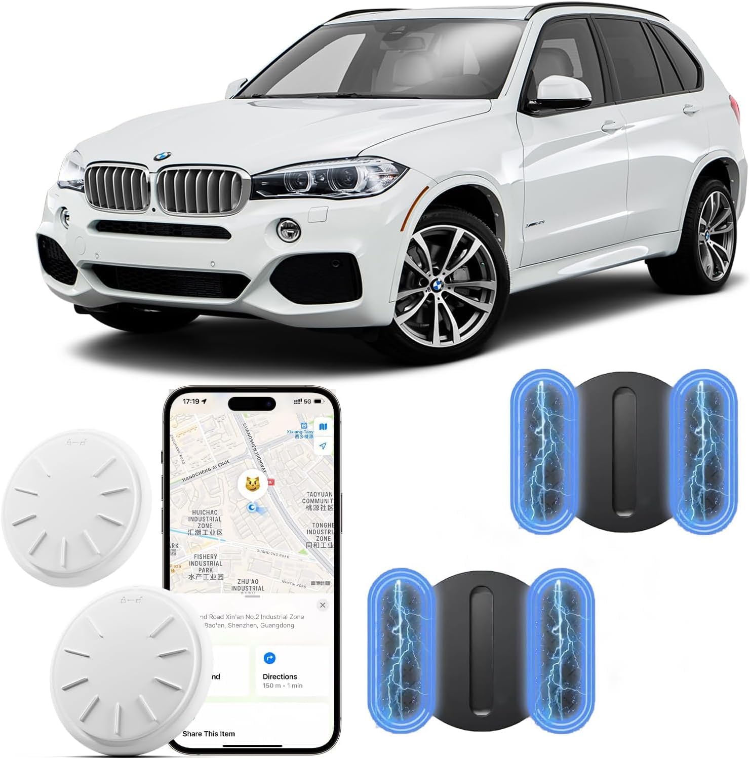 GPS Tracker for Vehicles,Real Time Car Locator Work with Apple Find My App(iOS Only),Magnetic Case Adsorption,Real-Time Positioning Tracking Device for Car,Truck,Bicycle,Motorbike,Scooter (Black,2PCS)