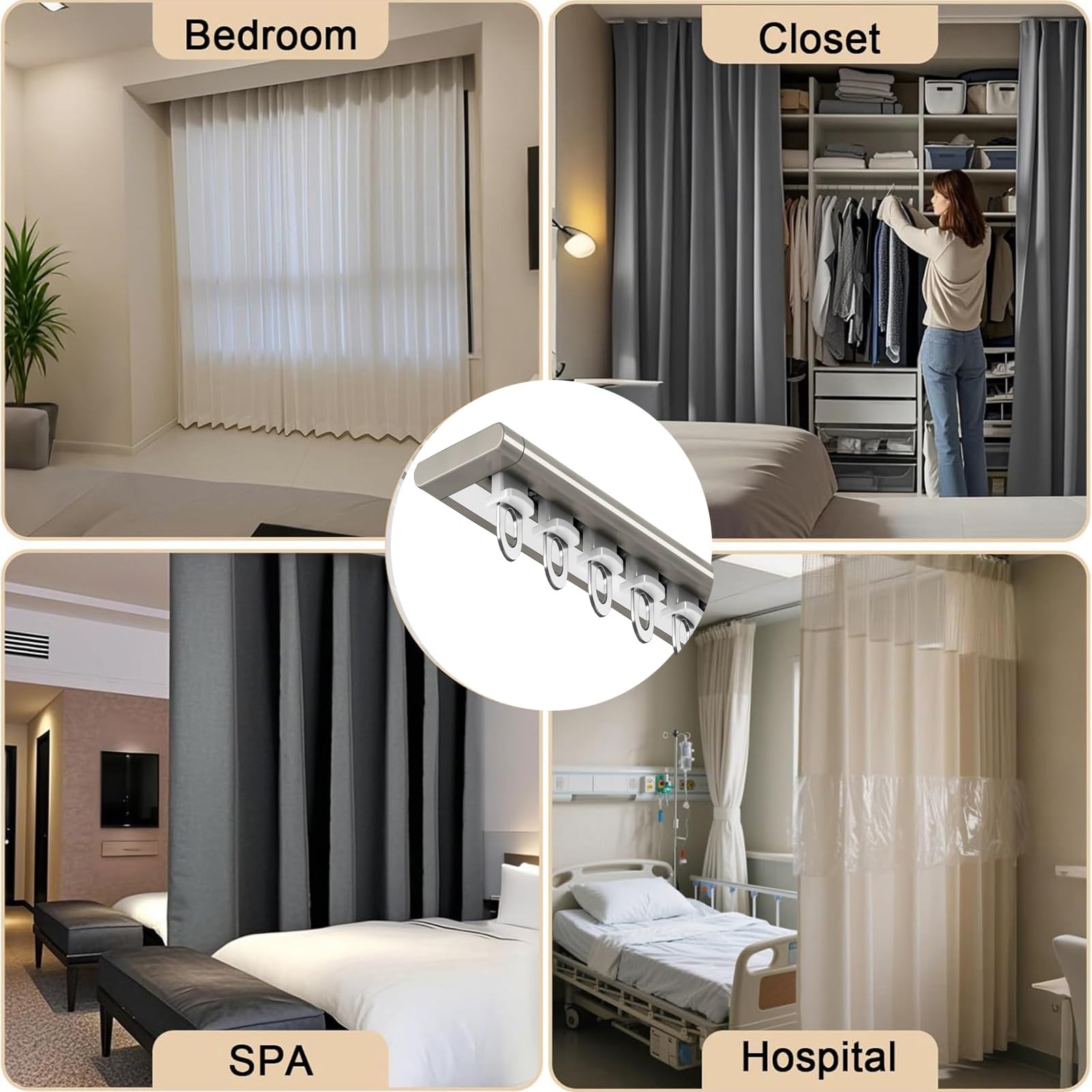 Cichy zestaw draperii ze stopu aluminium ze stalowymi rolkami – płynna obsługa do sypialni, salonu i biura, szary system karniszy do zasłon 299 cm