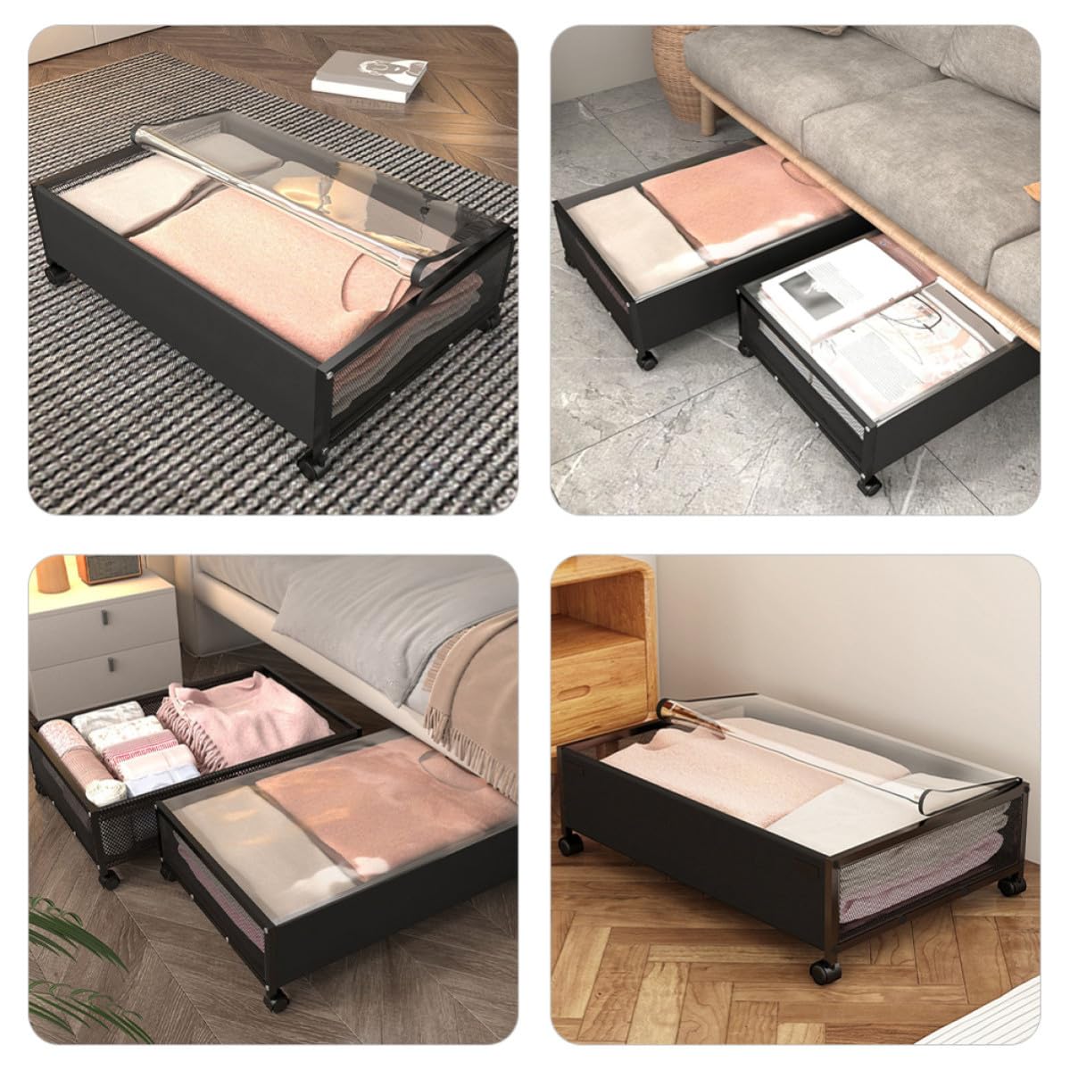 Ciieeo Contenitore Sottoletto Ruote, Nero, Leggero e Capiente