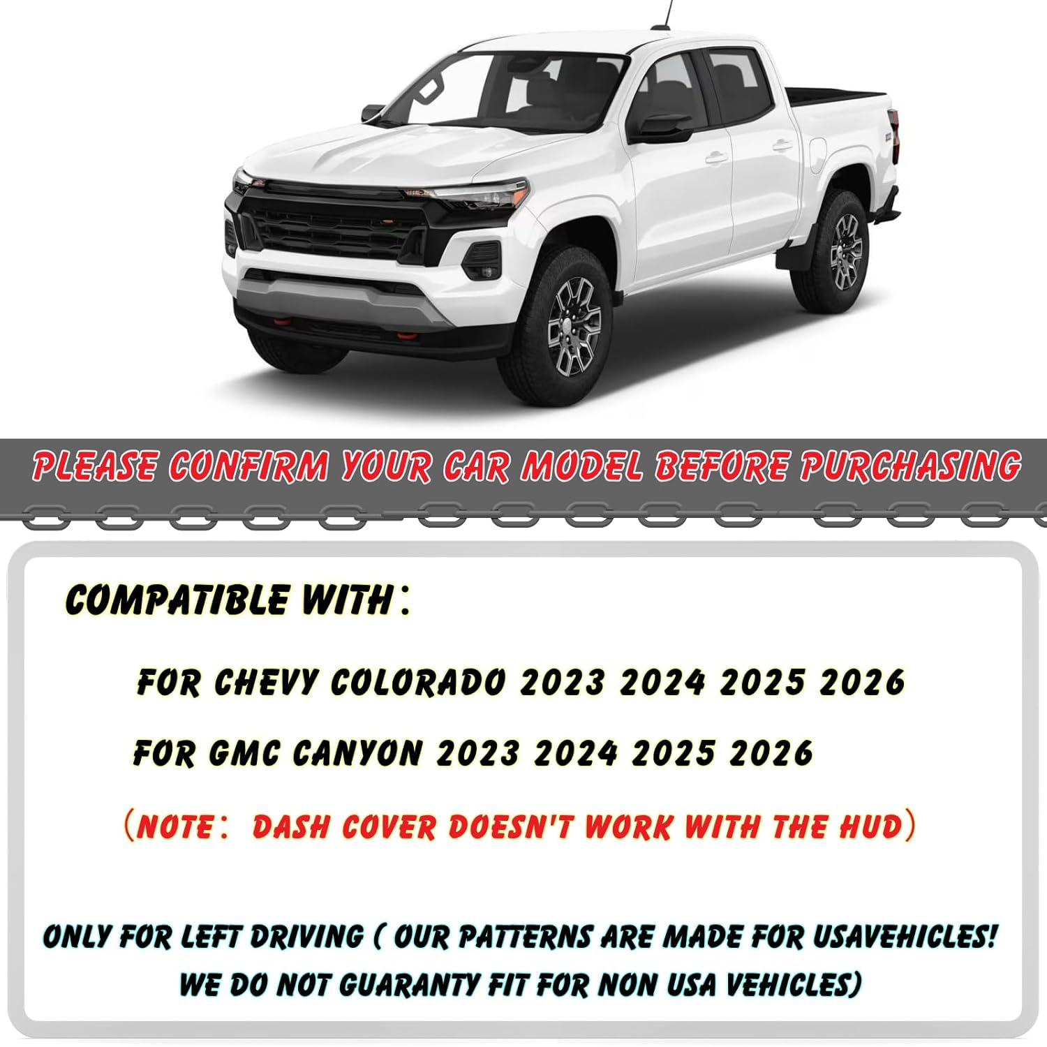Non-Slip Dash Cover Dashboard Cover Mat Custom Fit Center Console Cover Sunshield Protector Pad Compatible with Chevy Chevrolet Colorado/GMC Canyon 2023-2025 2026 Accessories (Black Trim)