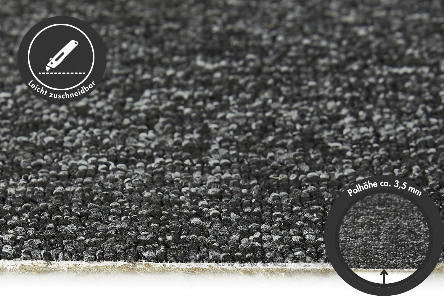 andiamo Teppichboden Brian aus 100% Polyester- Meterware für Wohnbereich und Schlafzimmer - 400 x 300 cm Anthrazit