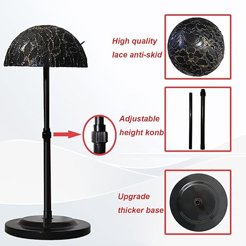 Miniatura 4 de Soporte para peluca, 1 paquete de soporte de peluca de altura ajustable, soportes antideslizantes y portátiles para cabeza de peluca, soporte de