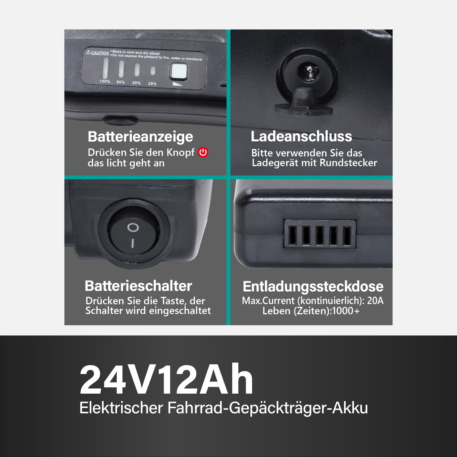 Batterie Ebike 24 V 12 Ah Noire pour Ansmann Mifa Or Bafang