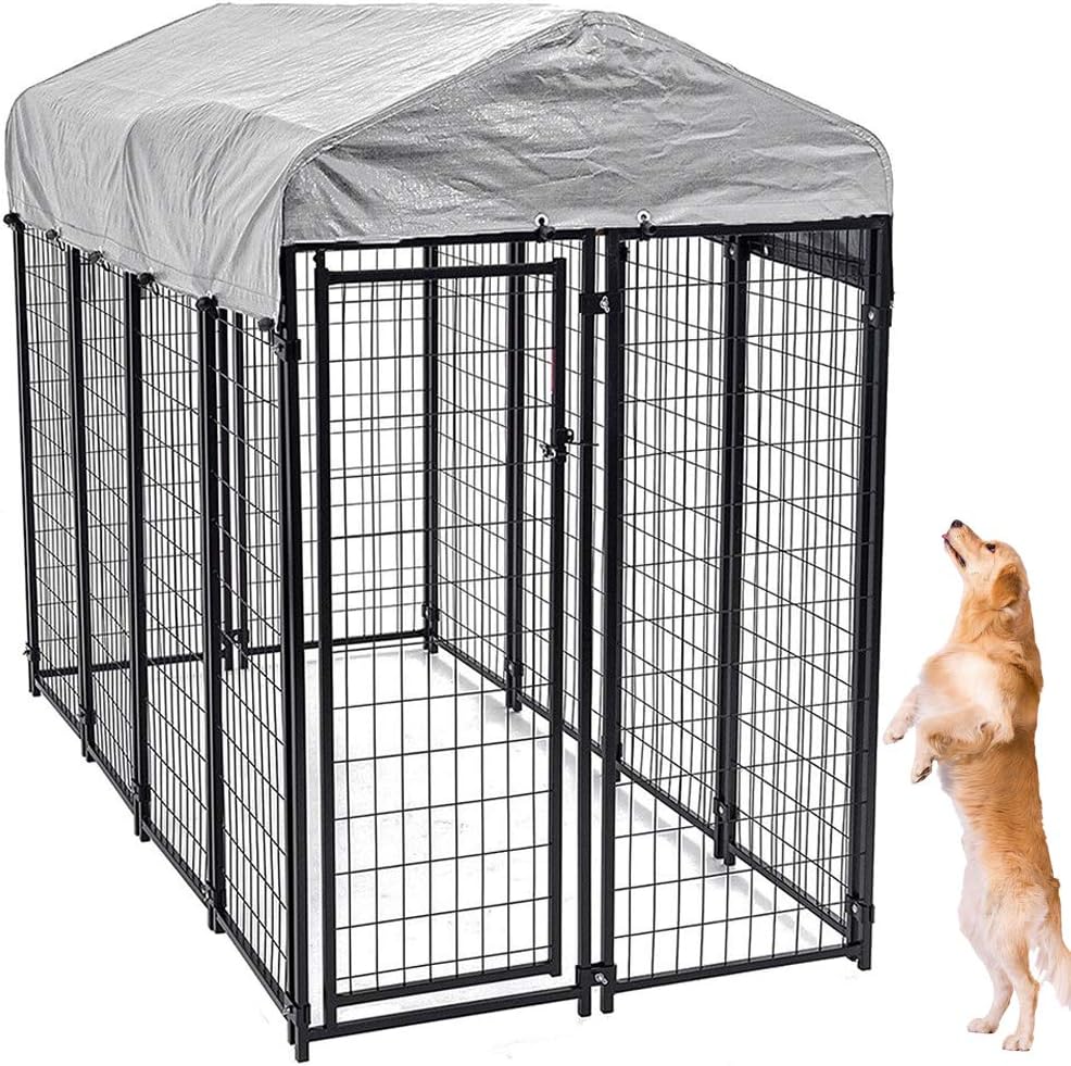 Large Dog Kennel Outdoor, Extra Large Dog Crate Metal Welded Pet Cage Heavy Duty Playpen with UV Protection Waterproof Dog Kennel Cover, Keeps Pet Cool, Warm, Dry, Comfortable - 71''H x 89''L x 45''W