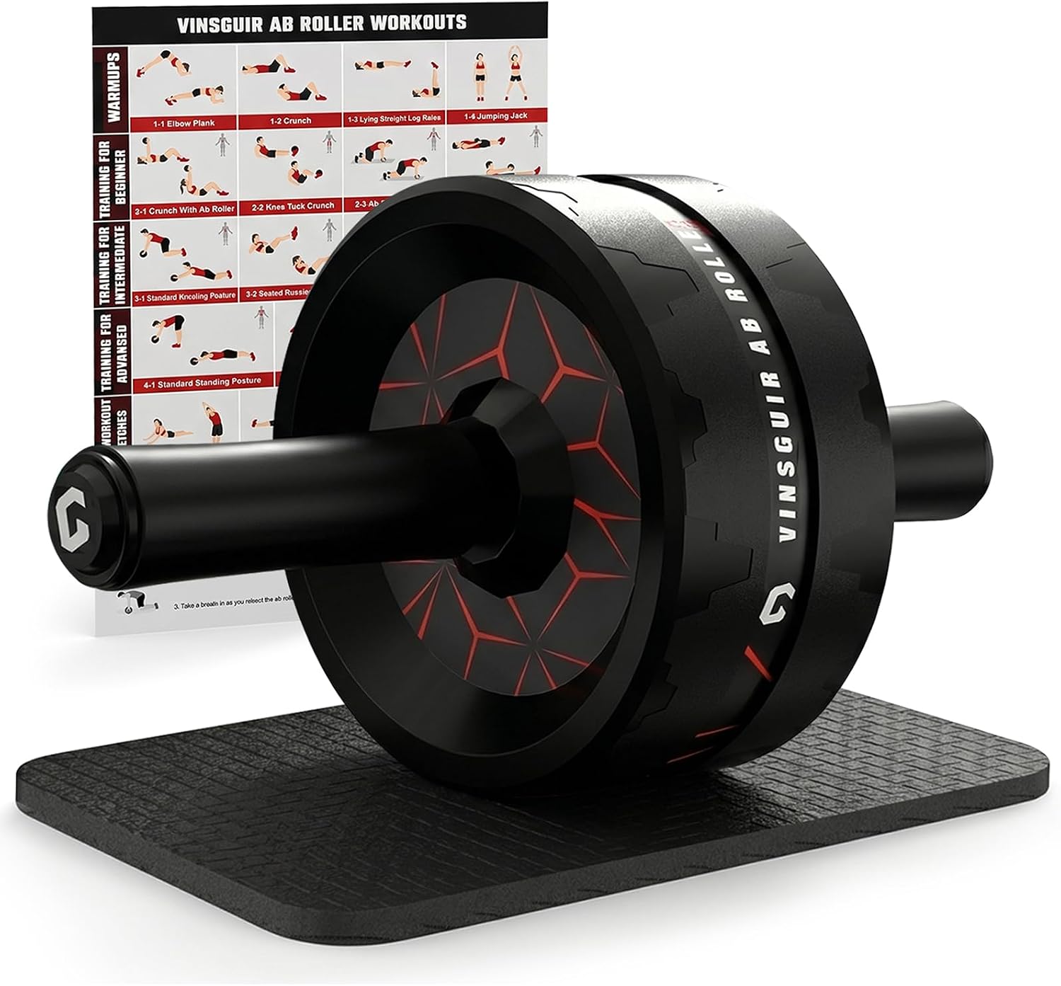 VINSGUIR Ab Roller Wheel | Abs & Core Workout Equipment with Knee Pad | Abdominal Exercise Roller for Full Body Strength Training | Home Gym Gear