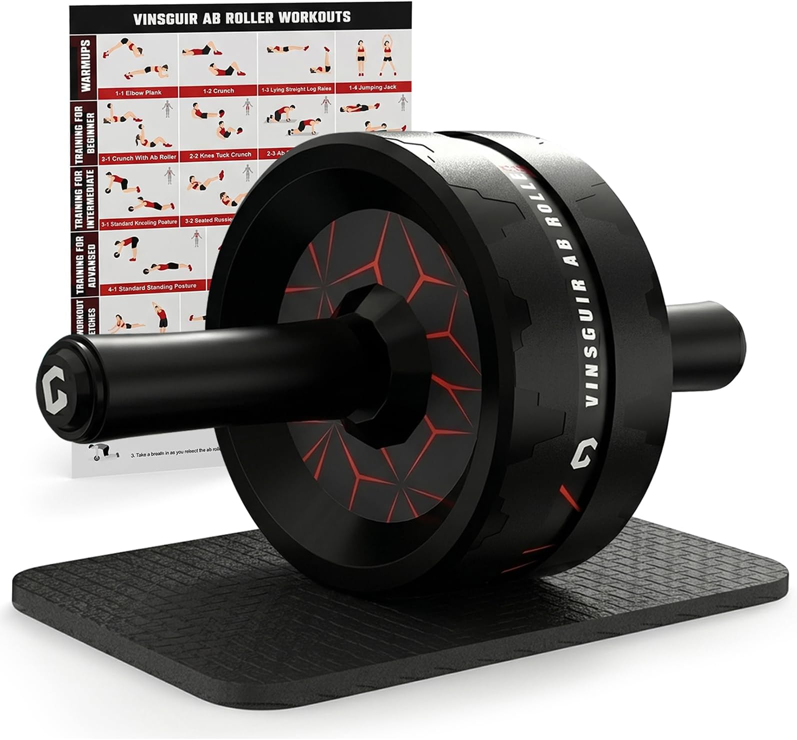Vinsguir Ab Roller for Abs Workout, Ab Roller Wheel Exercise Equipment for Core Workout, Ab Wheel Roller for Home Gym, Ab Workout Equipment for Abdominal Exercise (Black&Red)