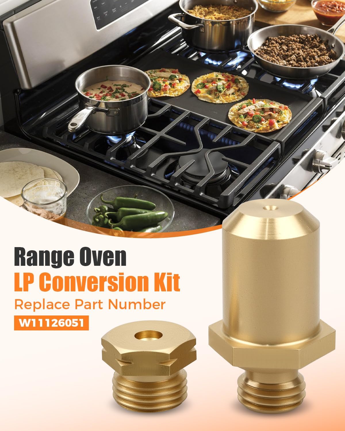 W11126051 Range Oven LP Conversion Kit Fit for Whirlpool/Kitchen-Aid/Maytag/Jenn-Air Range Replace W10566537 AP6048267