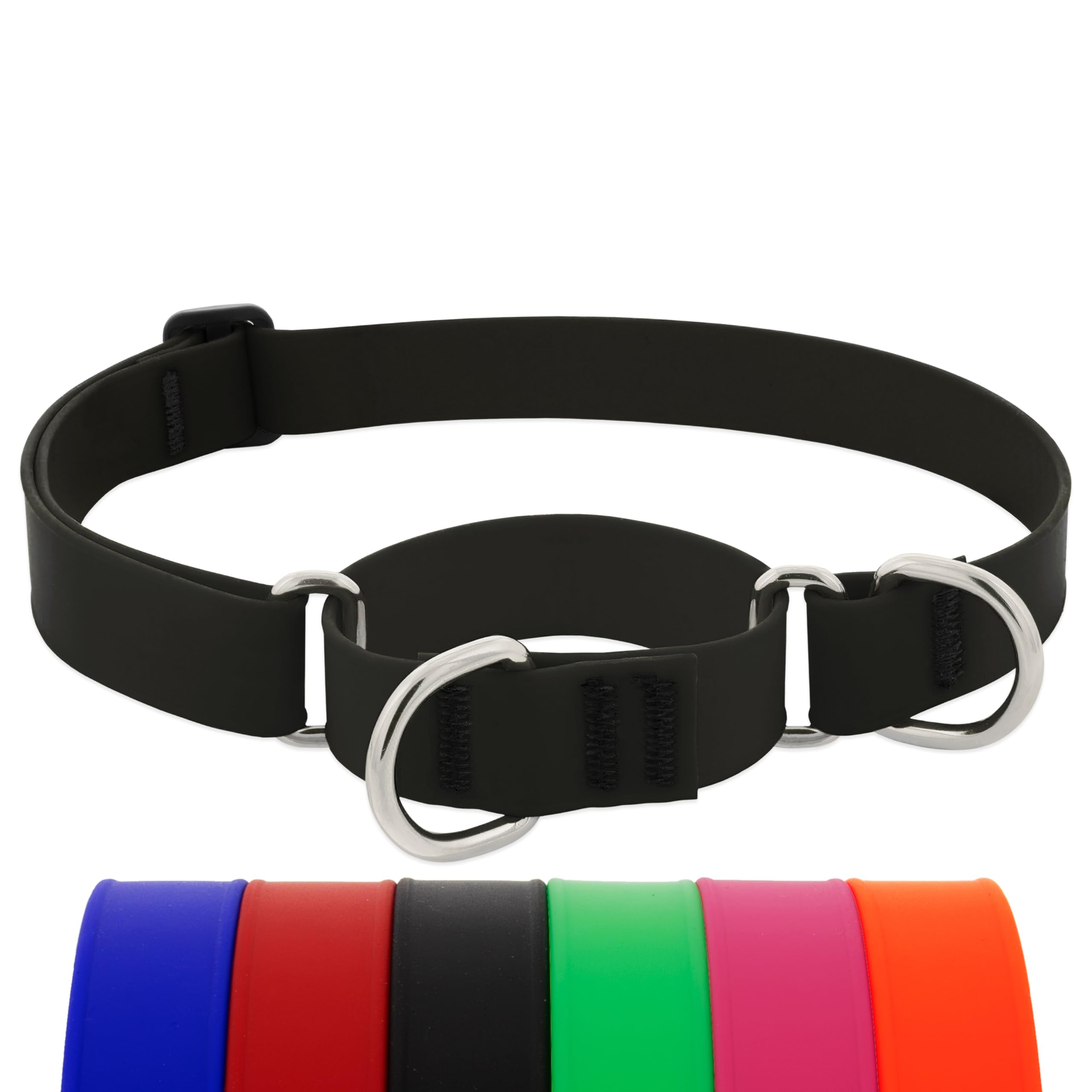 Waterproof Splash Martingale Dog Collar, Jet Black, 1-inch Wide, adjusts 15-22", Made wit…