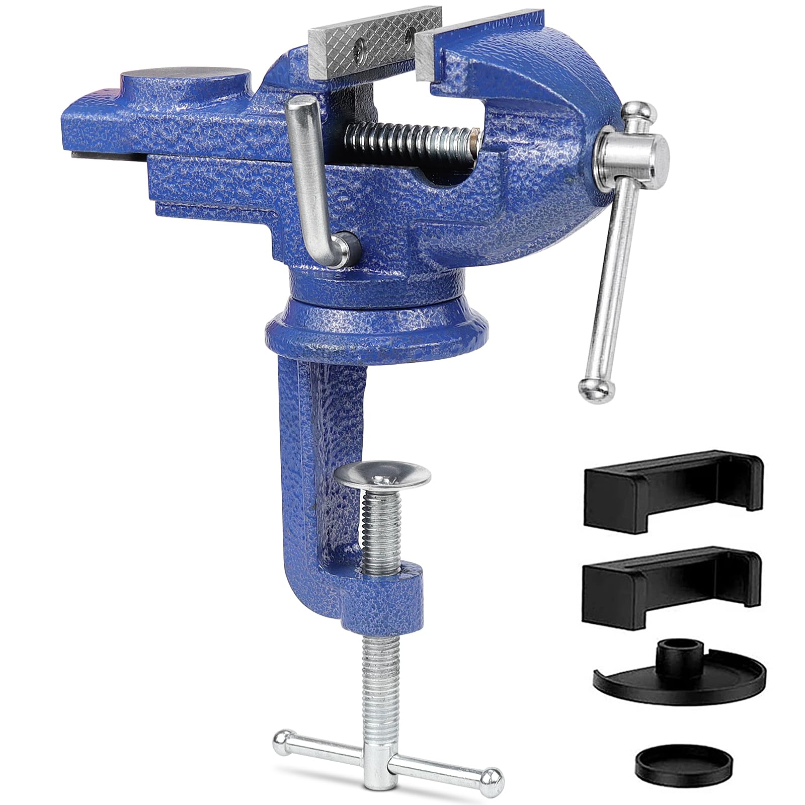 Tornillo de Banco de Trabajo 70mm Tornillo de Banco Giratorio con 360° Base Giratoria, Material de Hierro Fundido, con Protector de Mandíbula de Banco