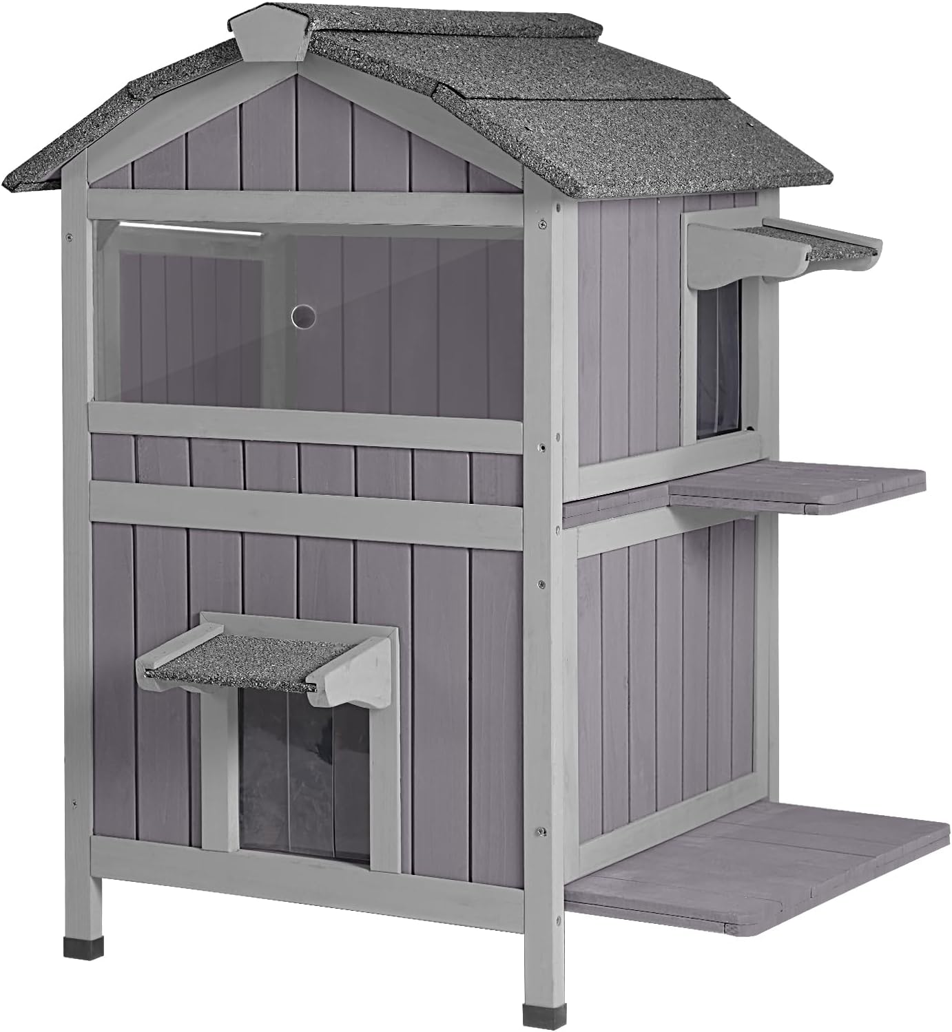 Aivituvin Outdoor Cat House，Two-Story Feral Cat Shelter，Weatherproof Cat Enclosure for Winter with Escape Doors