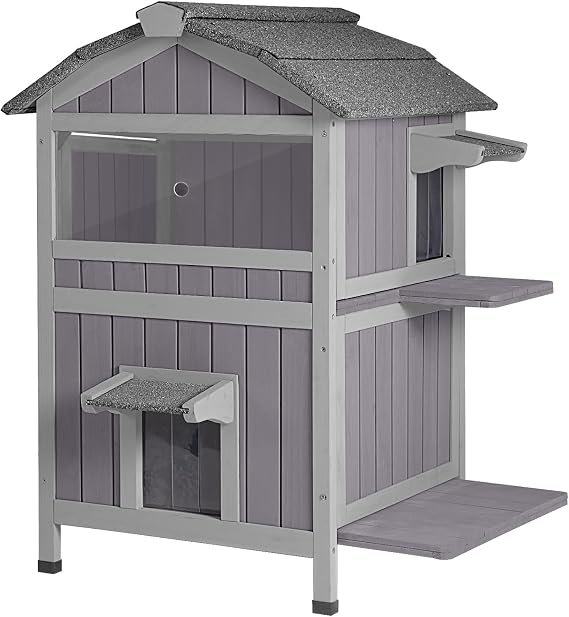 Aivituvin Outdoor Cat House,Two-Story Feral Cat Shelter,Weatherproof Cat Enclosure for Winter with Escape Doors