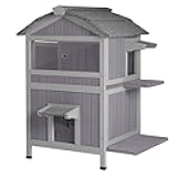 Aivituvin Outdoor Cat House，Two-Story Feral Cat Shelter，Weatherproof Cat Enclosure for Winter with Escape Doors