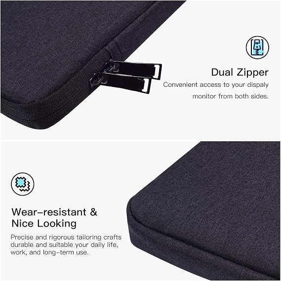 15.6-16.1 Inch Portable Monitor Sleeve Case for CAPERAVE KYY MNN VILVA InnoView ZSCMALLS QQH FANGOR HONGO CNBANAN ViewSonic, ASUS ZenScreen ACER Laptop External Display Travel Carrying Bag
