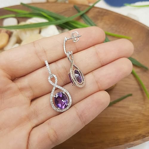 Miniatura 4 de Dazzlingrock Collection Aretes colgantes de 0.394 x 0.315 in cada uno con piedras preciosas ovaladas y diamantes blancos redondos para mujer, oro