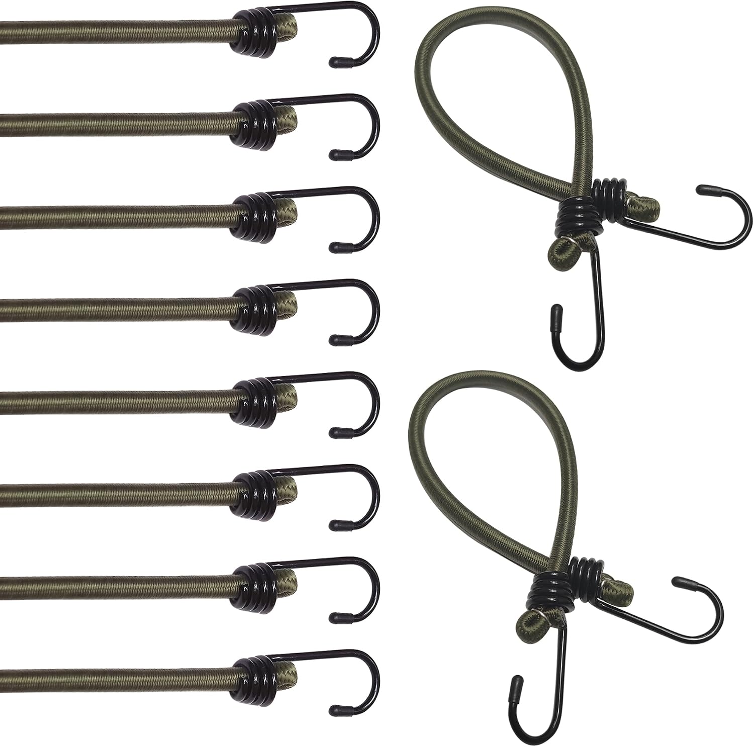 18 Inch Bungee Cords with Hooks, 10 Pack 9mm Elastic Cord Superior Material Multi-Purpose Bungee Cords Heavy Duty Outdoor for Tent,Luggage Rack,Various Cargoes, Weatherproof & UV,Olive…