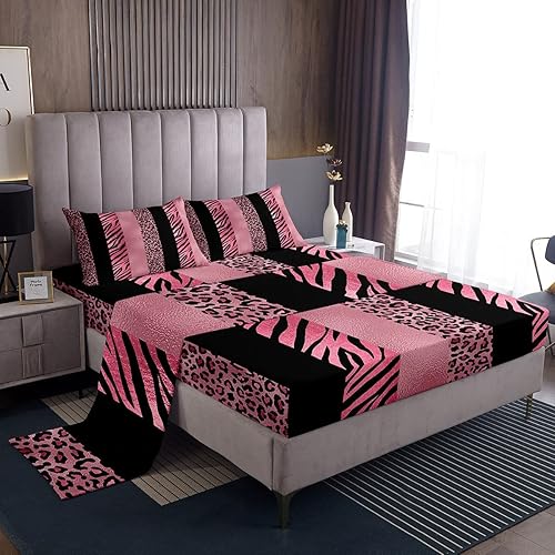 Juego de sábanas para niños con estampado de leopardo rosa, tamaño individual, con textura de piel de cebra, decoración de habitación para niños y