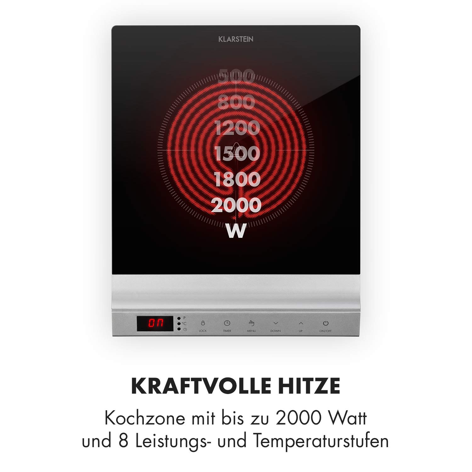 Klarstein MisterCook Kochplatte Infrarot-Kochfeld, Leistungs- und Temperaturstufen, Timer, Touchbedinung, Überhitzungs- und Überspannungsschutz, 1 Kochzone, 2000 Watt, silber