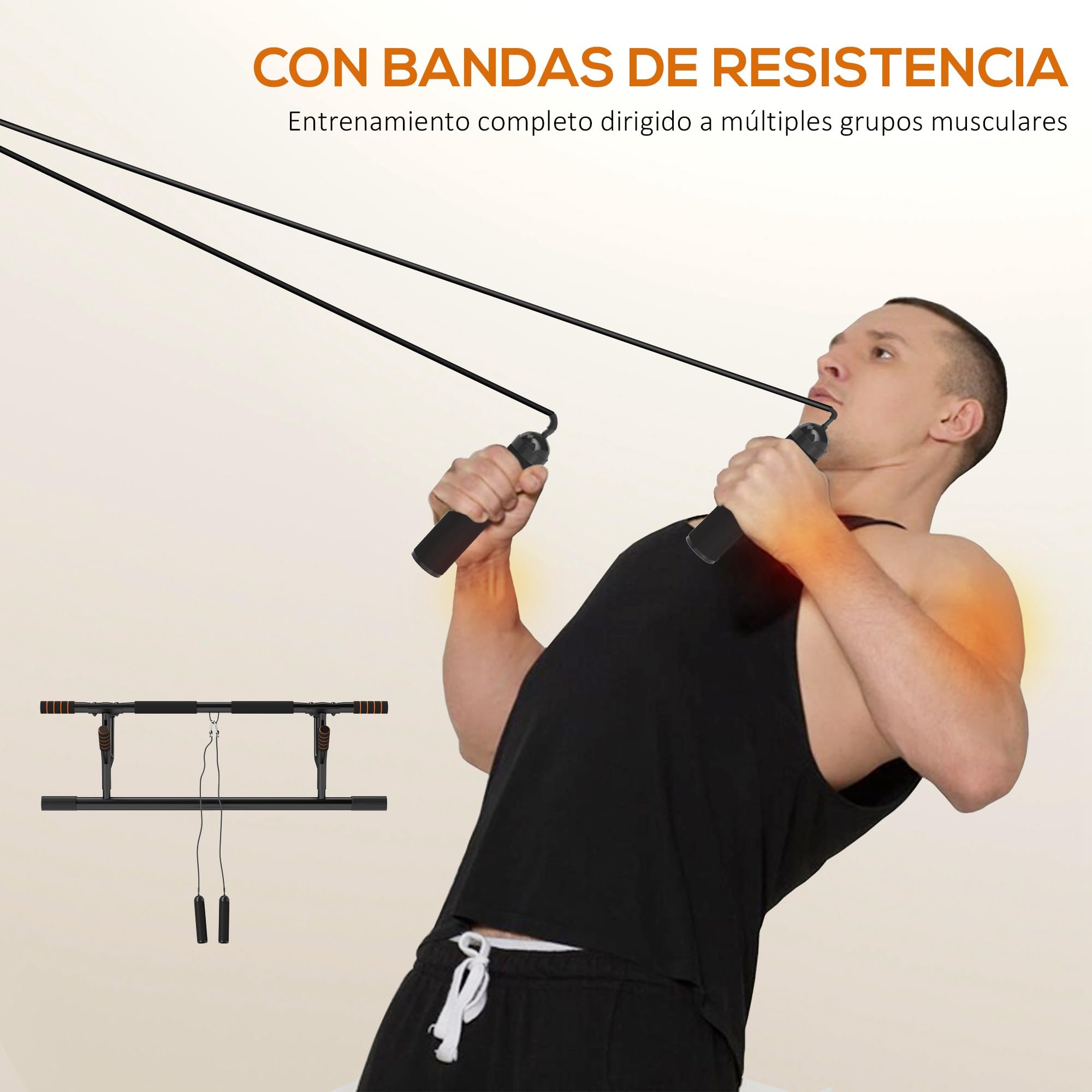 SPORTNOW Barra de Dominadas Multifuncional Barra de Dominadas de Pared con Bandas de Resistencia Carga 150 kg para Ejercicio y Entrenamiento en Casa Gimnasio Negro y Naranja