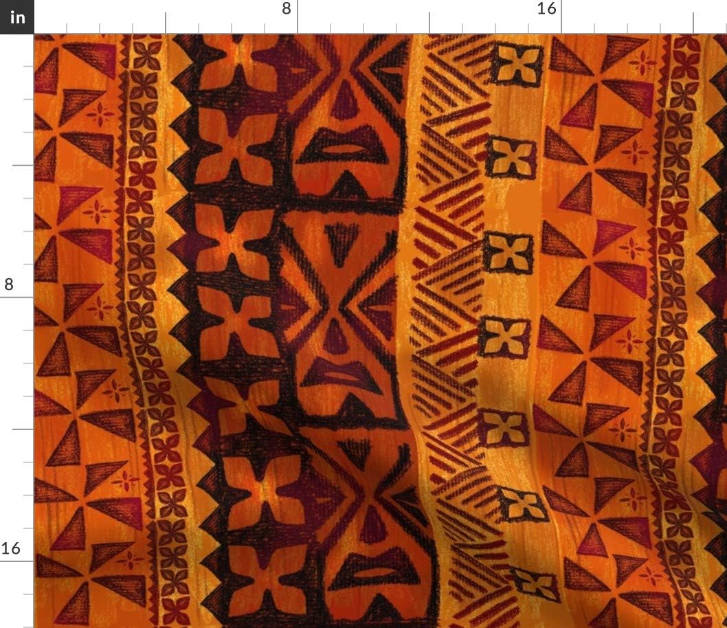 Spoonflower Fabric - Tiki Hawaiian Tropical Orange Red Rust Vintage Polynesian Flower Printed on Cotton Poplin Fabric by The Yard - Sewing Shirting Quilting Dresses Apparel Crafts