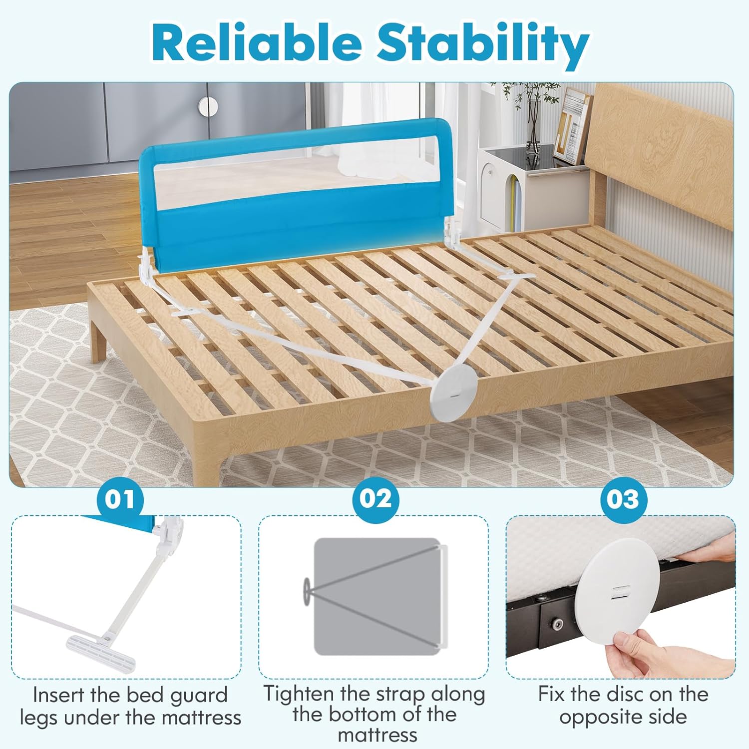 HONEY JOY Bed Rail for Toddlers, 59-in Extra Long, Portable Safety Bed Guardrail w/Double Safety Child Lock, Foldable Baby Bed Rail Guard, Fit King & Queen Full Twin Size Bed Mattress (2 Pack, Blue)