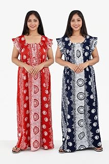 BDROX Women’s Cotton Printed Maxi Nighty – Soft Breathable Full Length Lounge Wear House Dress with Flutter Sleeves Price In India