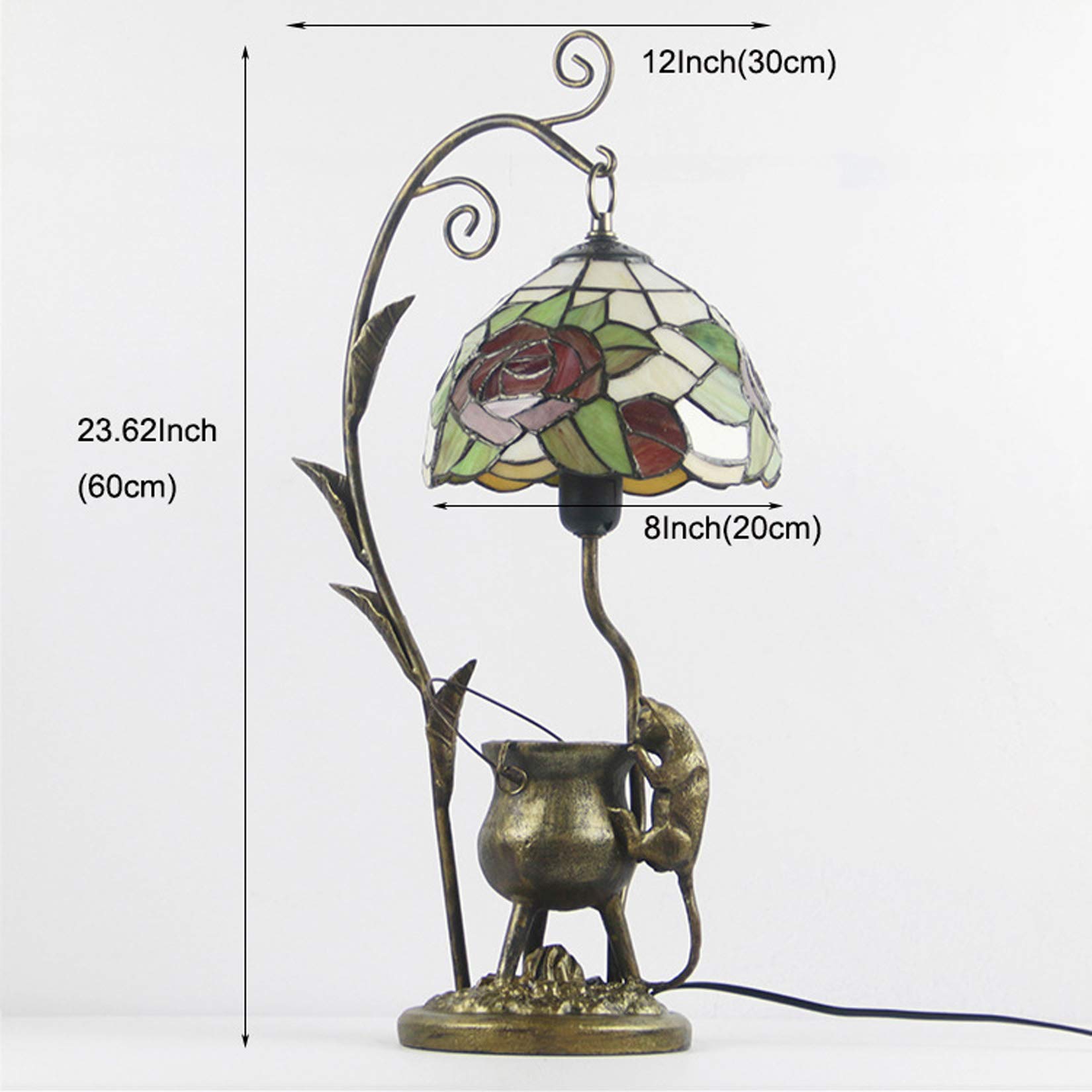GDLight Tiffany Style Kreative Tischlampen Pastoral Rose Buntglas Schreibtischlampe Harz Cartoon Maus Base Nacht Leselampe für Kinderzimmer Wohnzimmer Schlafzimmer Cafe Bar