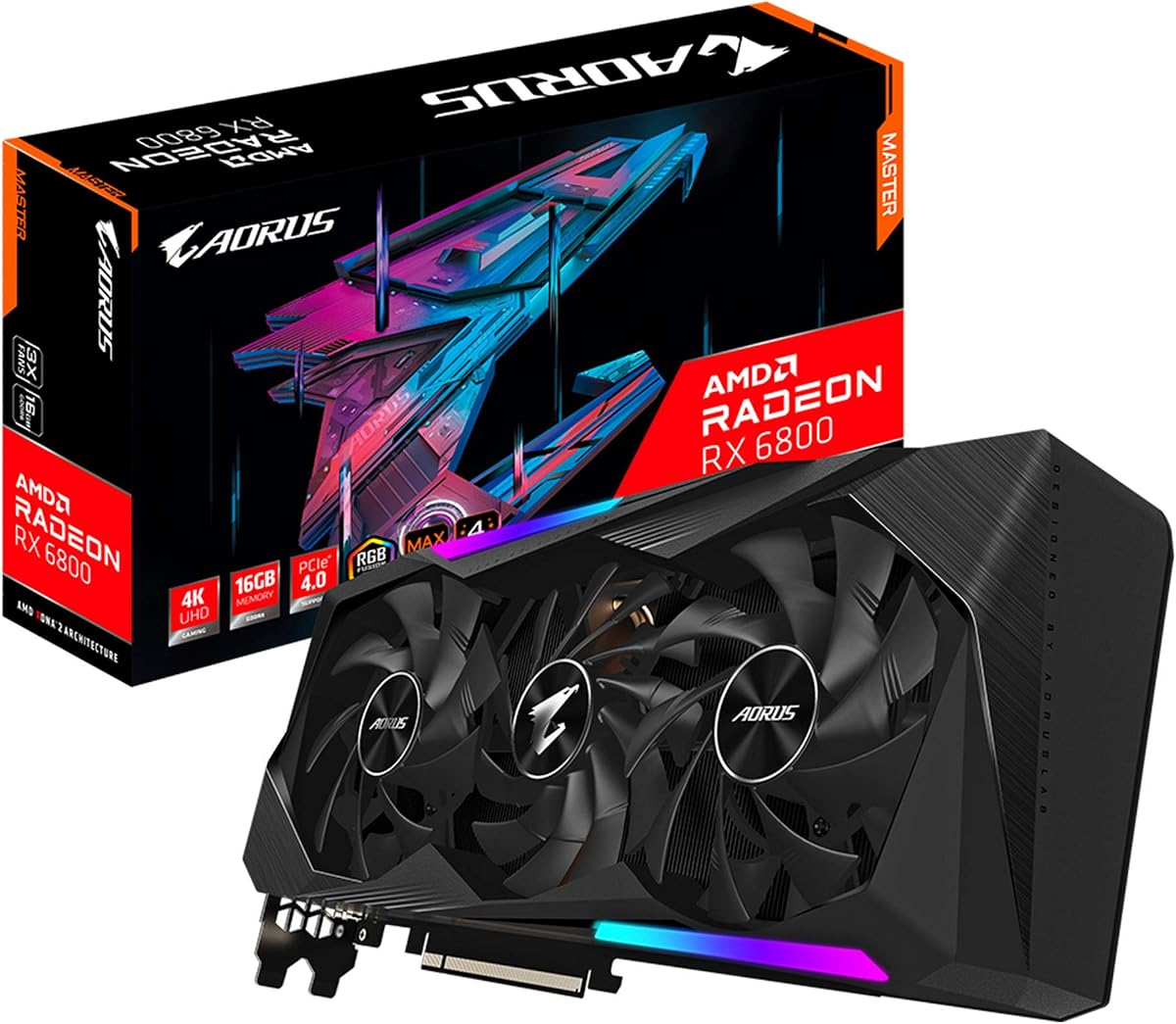 GIGABYTE AORUS Radeon RX 6800 Master 16G Graphics Card, MAX-Covered Cooling, 16GB 256-bit GDDR6, GV-R68AORUS M-16GD Video Card