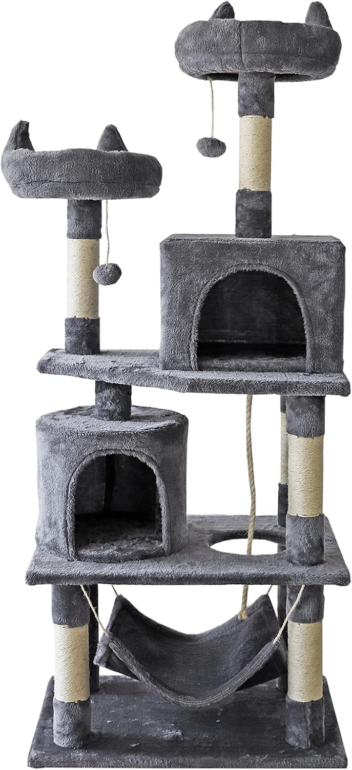 Confote 57in Cat Tree Cat Tower Condo with Platform, Hammock & Scratching Posts, Pet Play House for Kittens Indoor Activity Relaxing