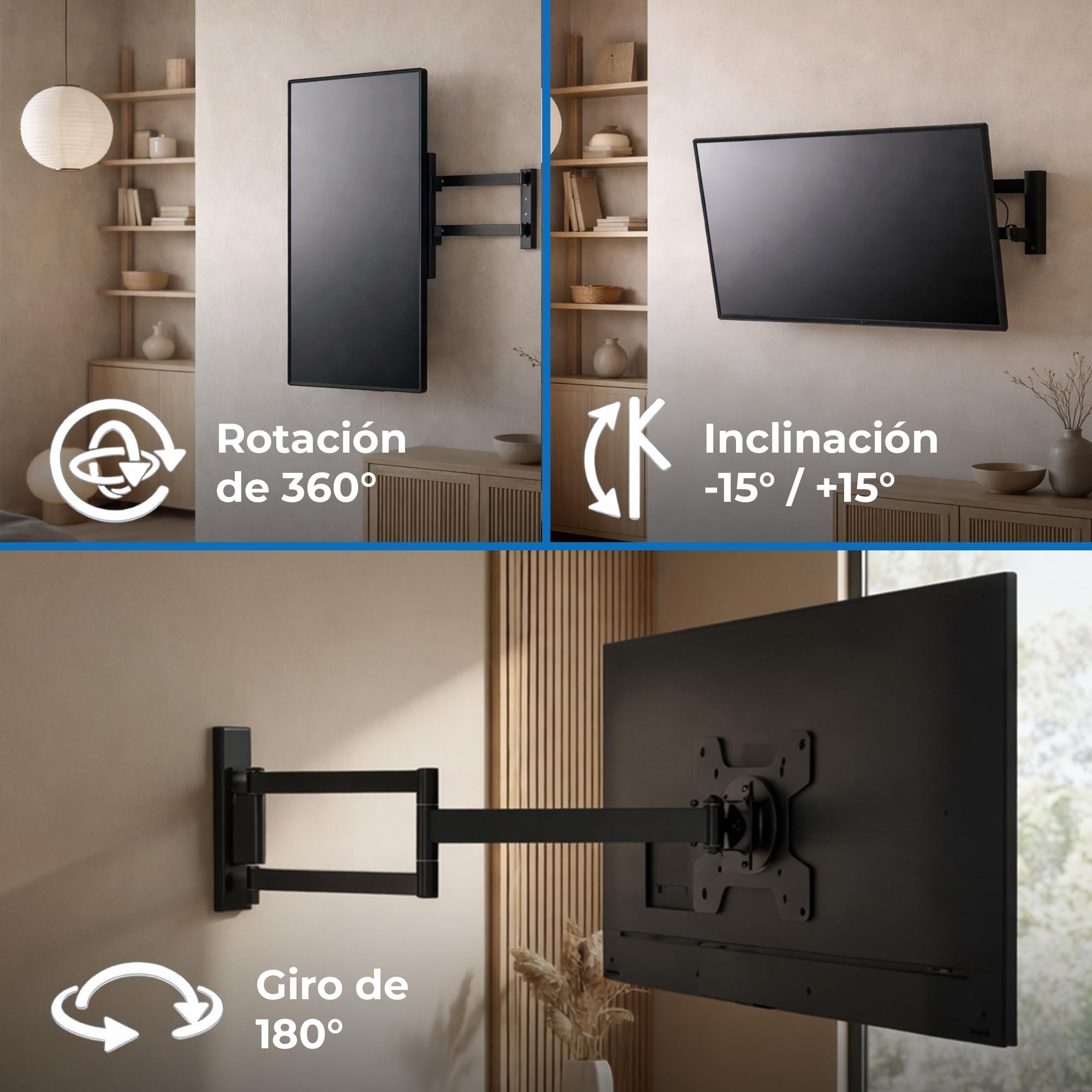 Soporte de Pared para TV DQ Rotate XL - extralargo Brazo Giratorio, Soporte, Barra giratoria flexibilidad para TV de tamaño Medio, Soporte para TV (Negro, 108,5 cm / 25 kg)