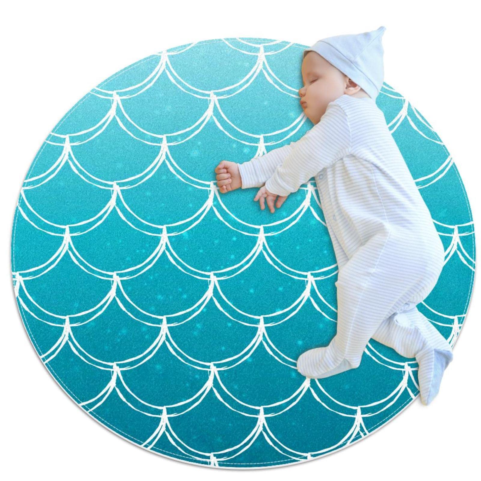 Tapis rond 100x100cm motif sirène pour créer un coin lecture cosy dans la chambre