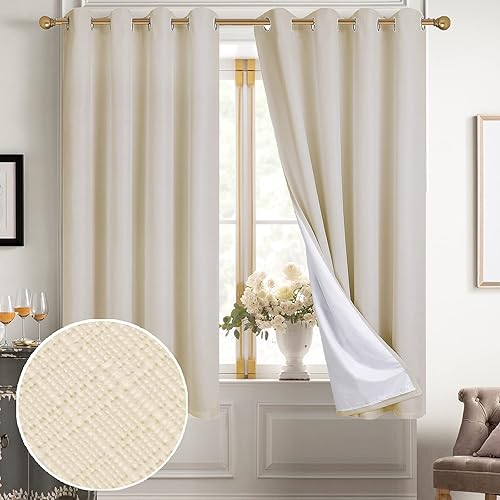 Miniatura 32 de Diraysid Cortinas 100% opacas de lino blanco para dormitorio, con ojales, aislamiento térmico, cortinas de oscurecimiento de habitación (2 paneles,