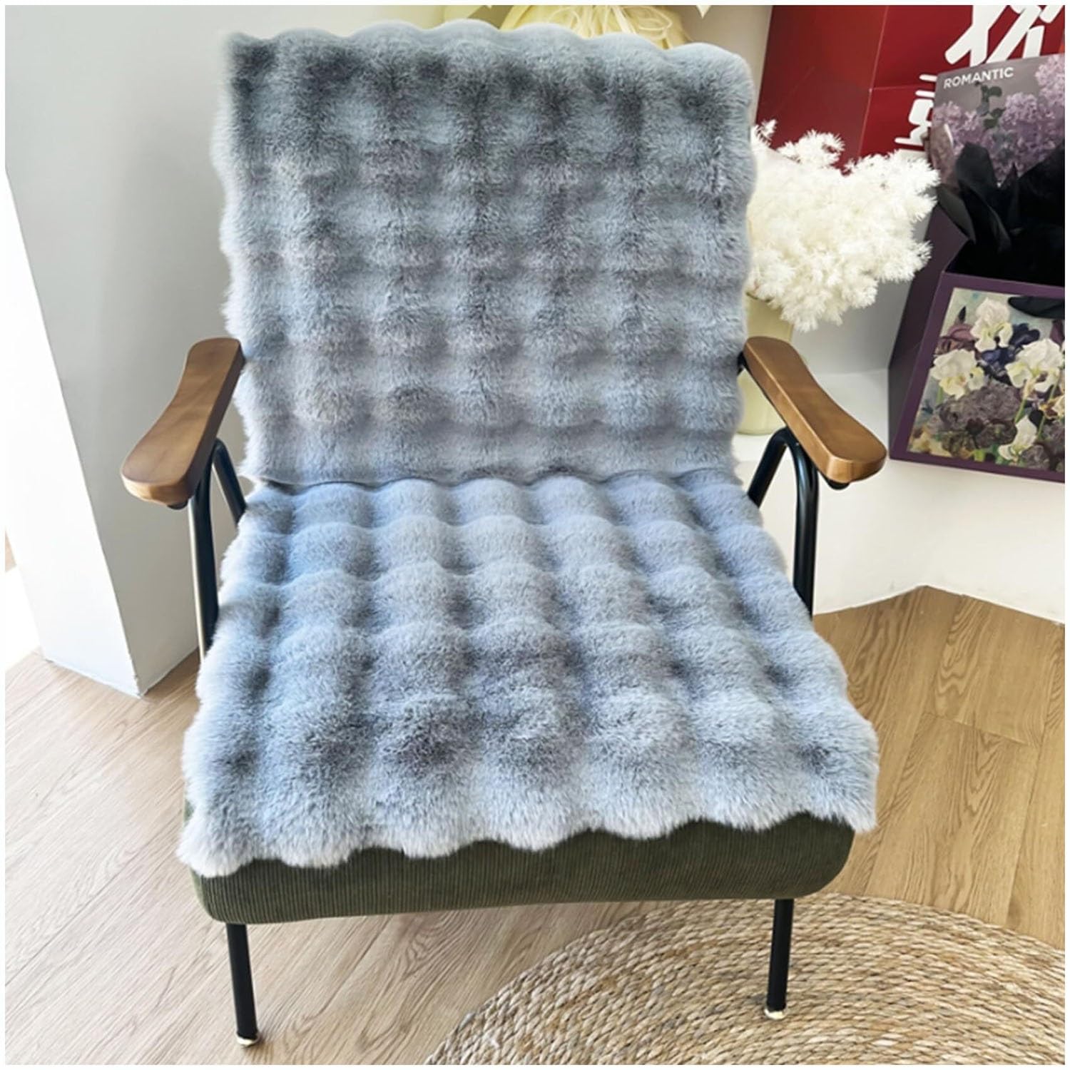 HKJGNH Faux Rabbit Fur Recliner Cover, 3D Bubble Non-Slip Soft Fuzzy Recliner Rocking Chairs Cover, Washable Furniture Protector Couch Cover(Grey,70x100cm/27x39in)