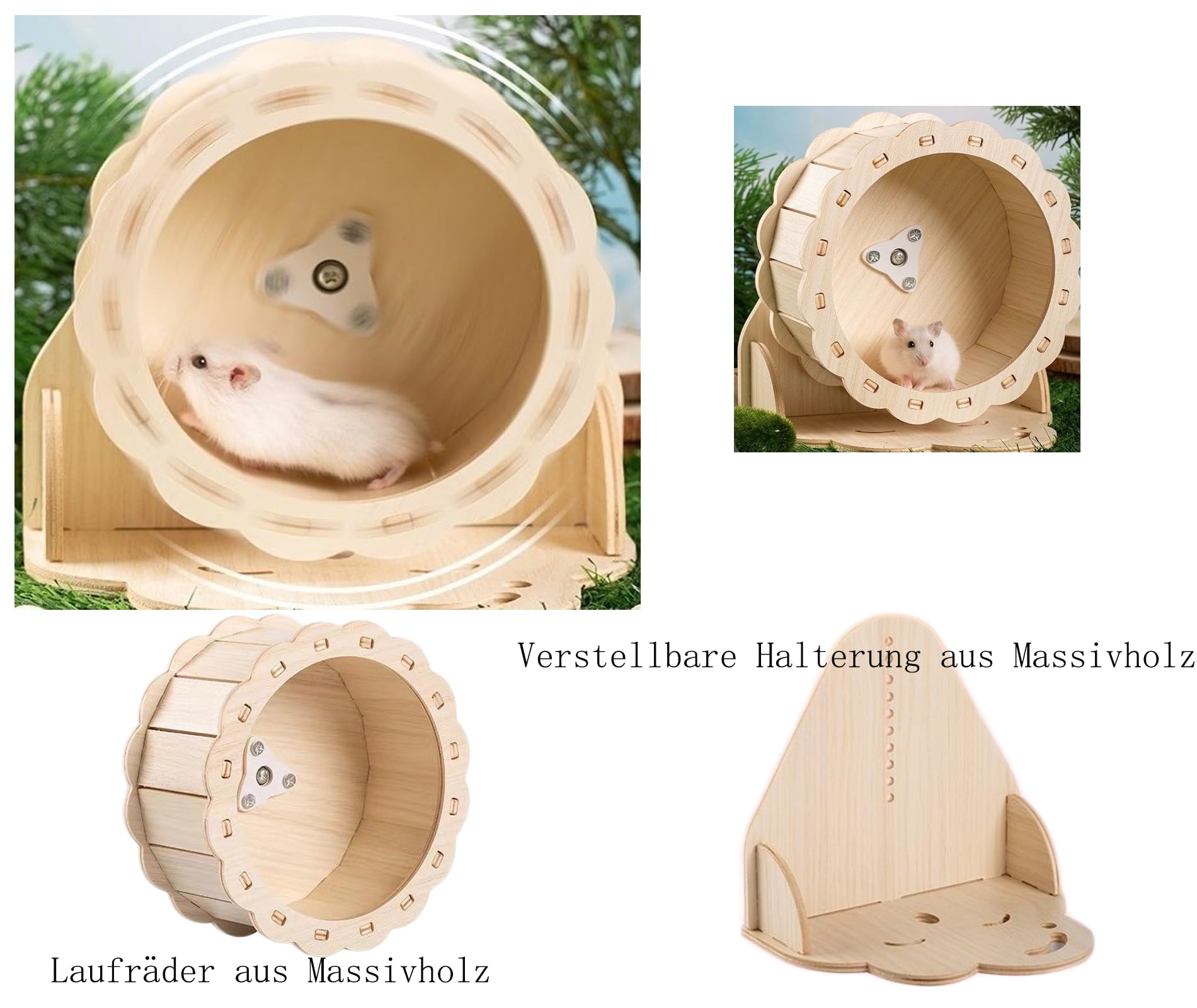 Natürlicher Kiefernhammerkäfig Landschaftsgestaltungsset, Massivholzlaufräder, Holzbrücke und Massivholzzaun 8pcs (Hamsterkäfig Landschaftsset)