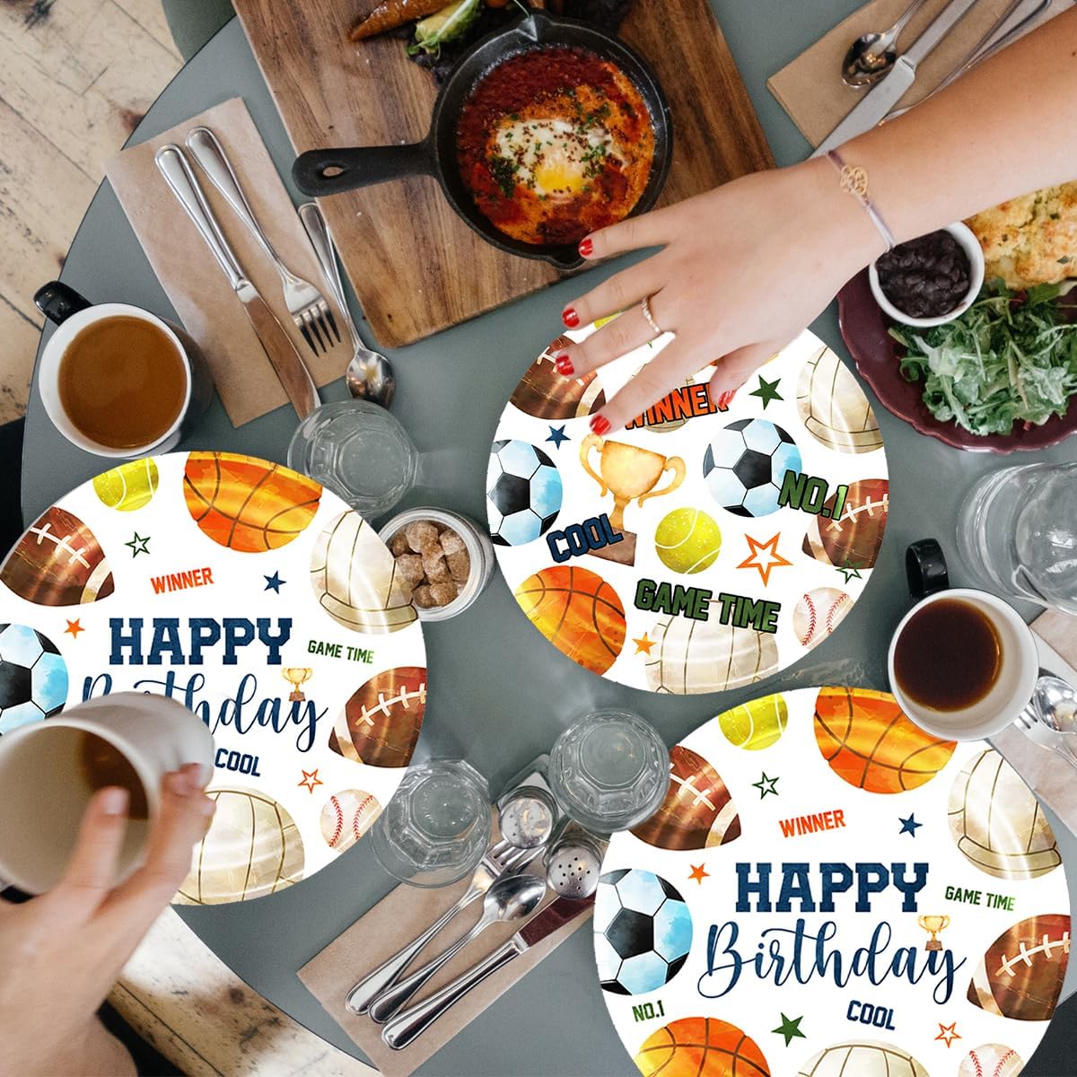 142pcs Sports Birthday Party Decorations Sports Theme Plates and Napkins Kit All Star Basketball Football Baseball Soccer Tableware for Boys Birthday Party Supplies - Image 4