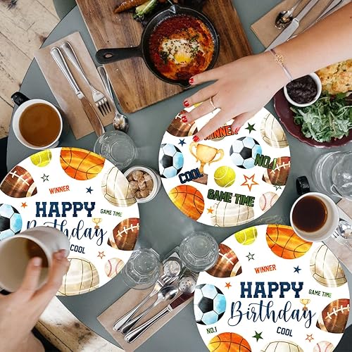 Miniatura 4 de Juego de 142 platos y servilletas para decoración de fiesta de cumpleaños deportivas, juego de platos y servilletas All Star Baloncesto, Fútbol,