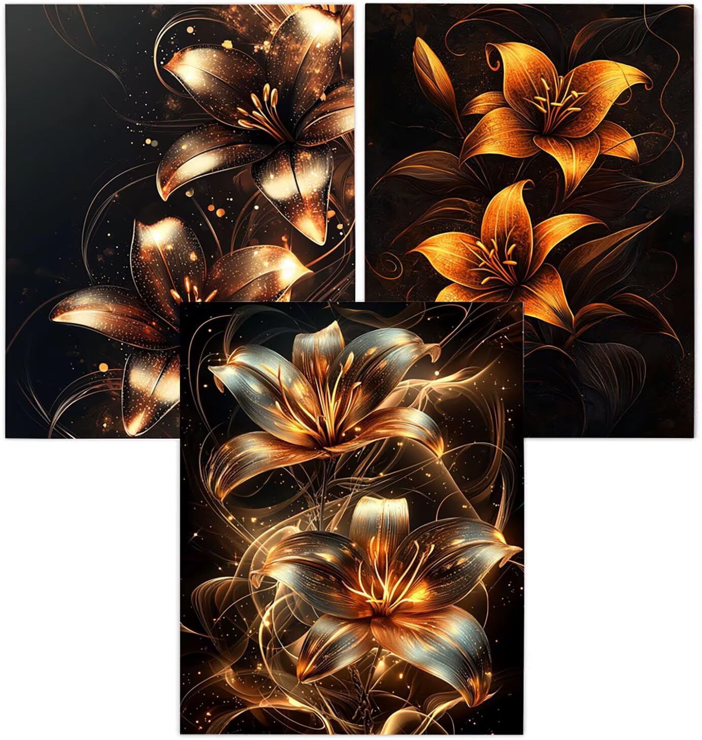 Cnyaunfi 3 Pezzi Fiore Pittura Diamante Fai-Da-Te, 5D Nero Diamond Painting Kit Completo per Hobby Creativi Adulti, Pittura Diamante Artigianale Per La Decorazione Della Parete Di Casa 60x80cm YF-3418