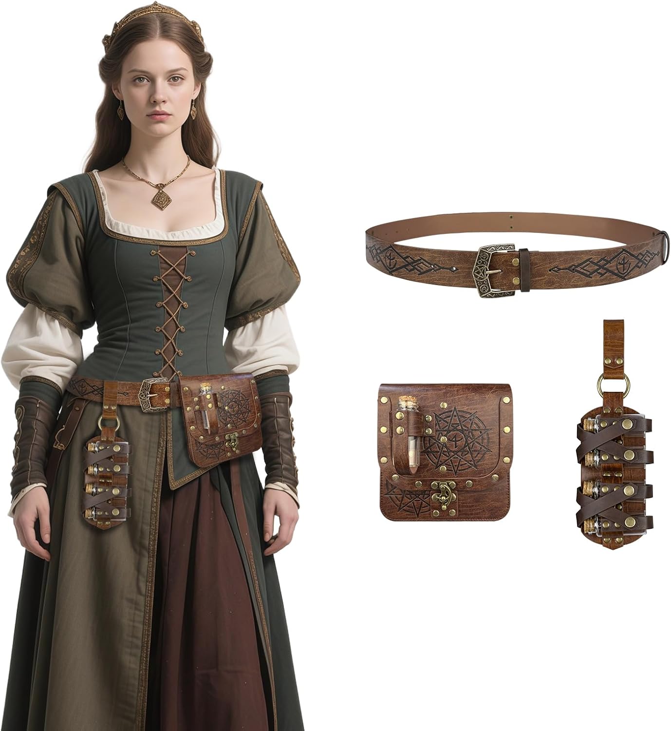 Medieval Fantasy Belt Set with Potion Bottles & Alchemy Bag Renaissance Ren Faire Cosplay Accessories Wizard Costume - Image 2