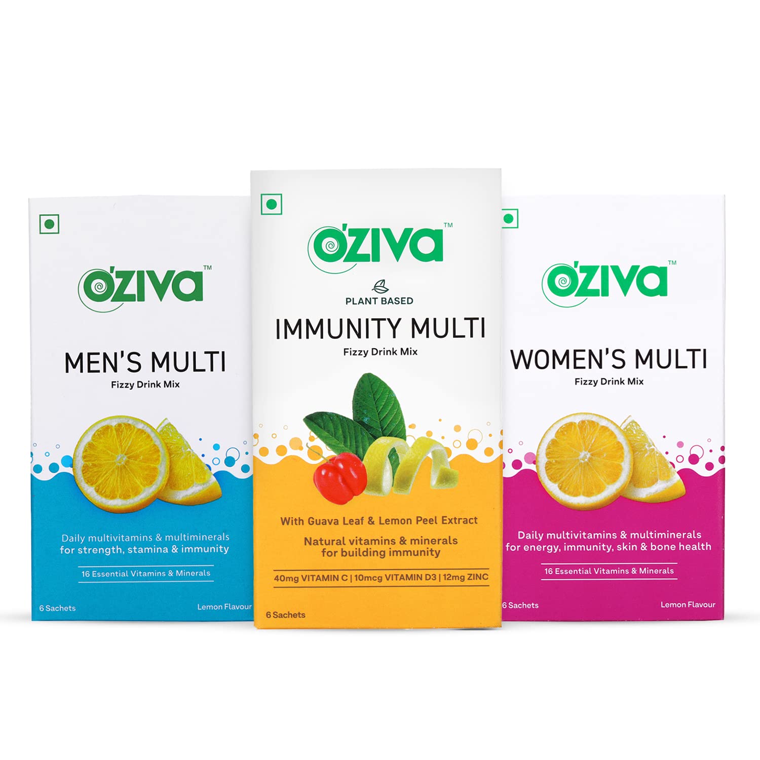 OZiva Family Immunity Multivitamins With Vitamin C & Zinc| Multivitamin for Men Fizzy Drink + Immunity Multi Fizzy Drink + Multivitamin for Women Fizzy Drink | Immunity Boosters for Adults, 18 Effervescent (Pack of 3)